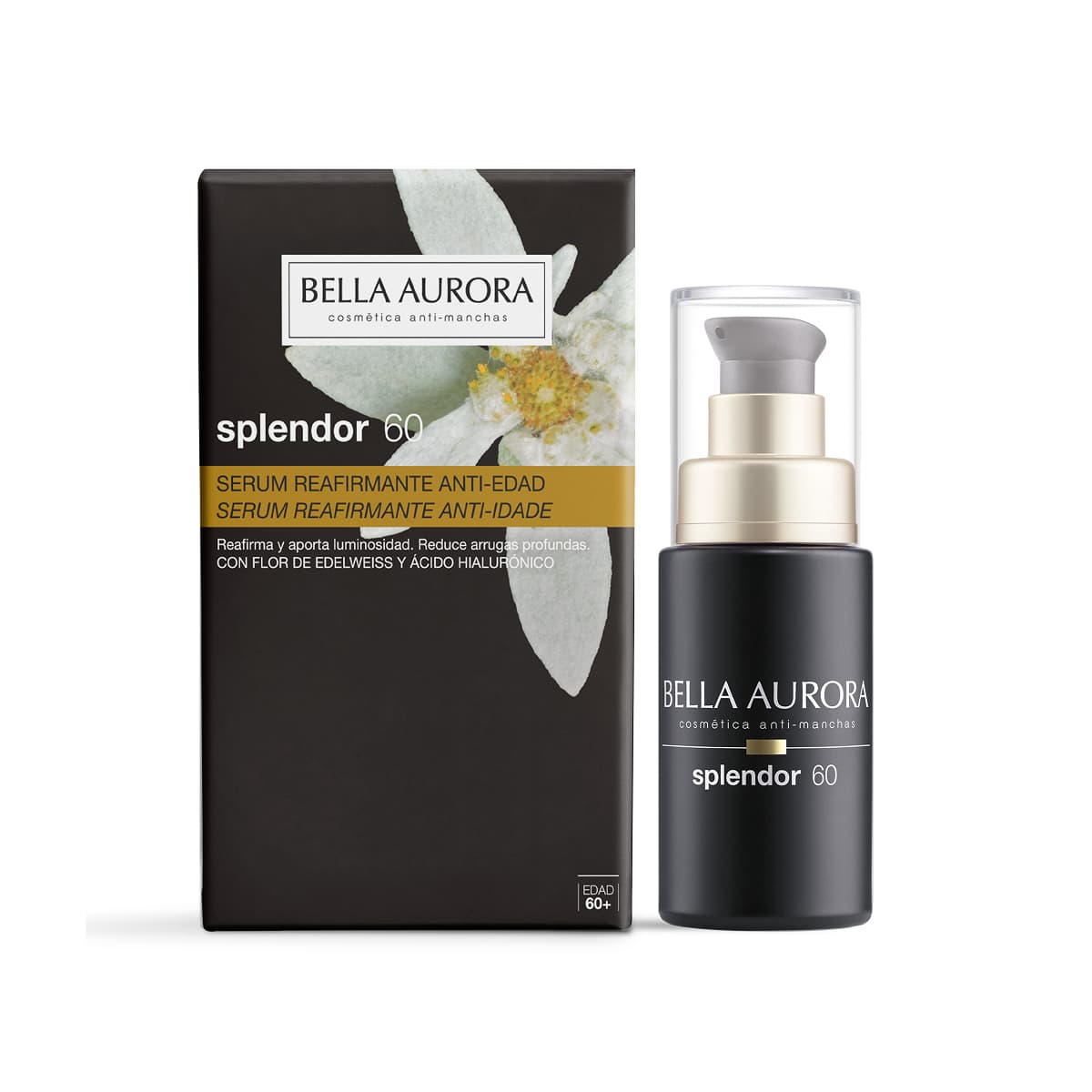 BELLA AURORA - Splendor +60 Serum Reafirmante 30 ml, Anti-manchas, Anti-Arrugas y Despigmentante, Efecto Lifting, Ácido Hialurónico