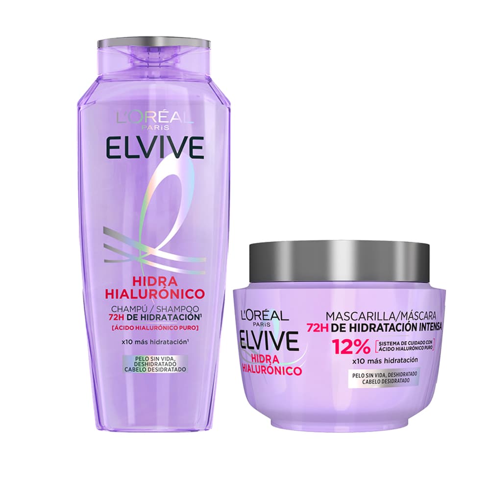 L'Oréal Paris | Rutina Elvive Hidra Hialurónico Champú 400ml + Mascarilla hasta 72h de Hidratación