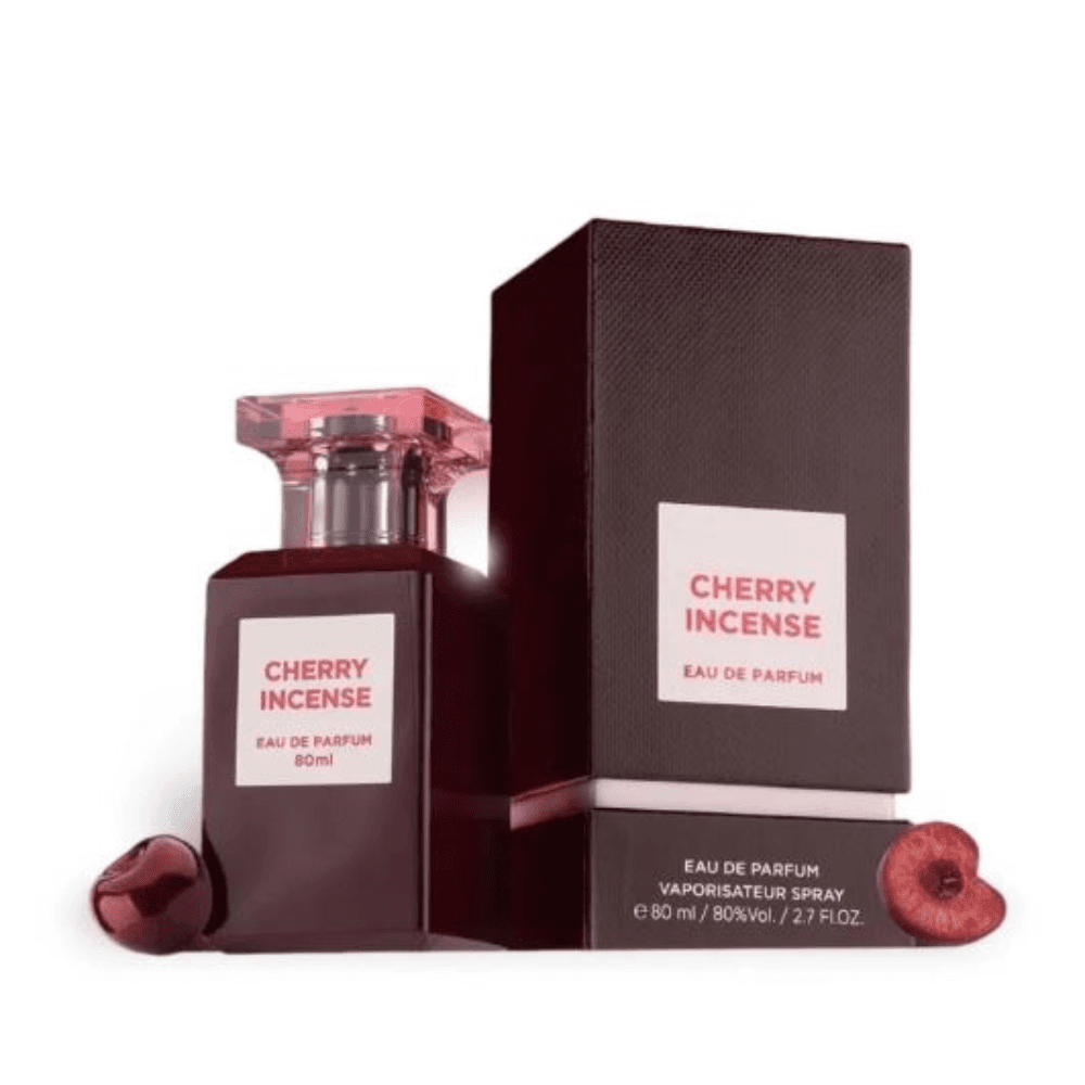 Perfume Árabe Cherry Incense de Fragrance World EDP 80ml unisex, fragancia exótica y cautivadora de inspiración árabe