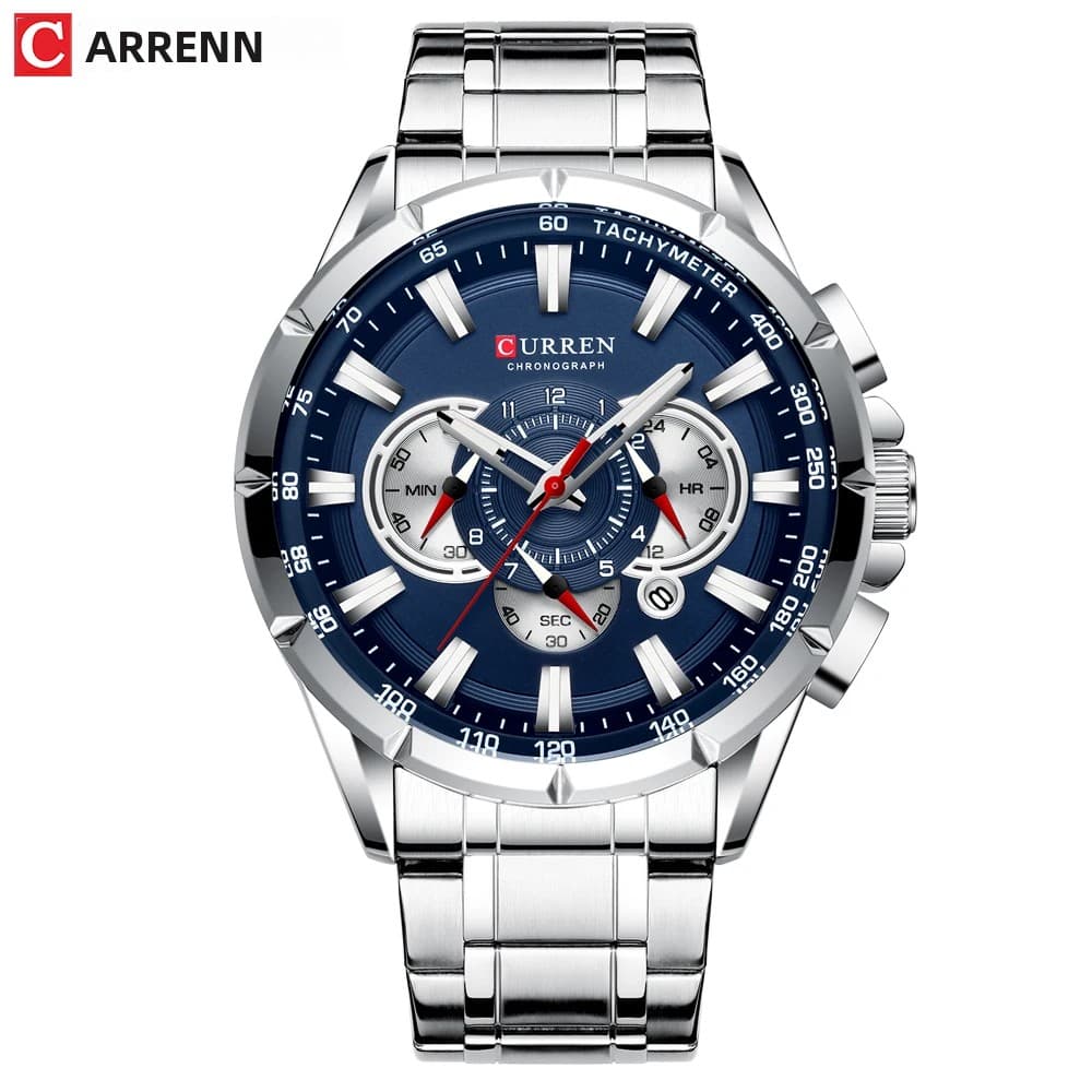 Reloj De Pulsera Deportivo Casual CURREN Para Hombres Con Cronógrafo Y Pantalla Grande En Acero Inoxidable Manos Luminosas Resistente Al Agua Y Cuarzo