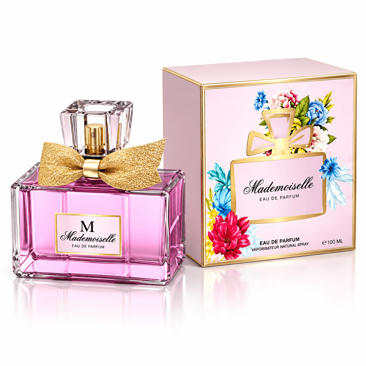 Mademoiselle Eau de Parfum para Mujer 100 ml, Perfume Femenino Natural Spray, Fragancia Elegante de Uso Diario, Frasco Rosa con Lazo Decorativo, Perfume para Mujer Ideal para Regalo, 3.4 fl oz