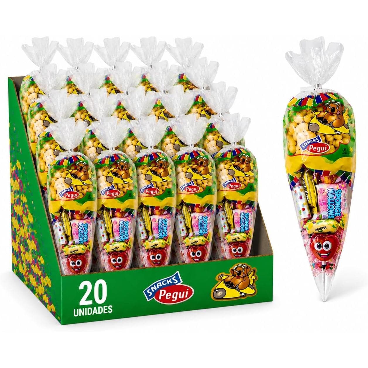 Conos de Chucherías para Cumpleaños – Pack de 30 Conos Surtidos con Gusanitos, Fizz Roll, Piruleta, Escalofríos, Nube y Caramelo de Frutas | Bolsas de Chuches para Fiestas Infantiles, Piñatas