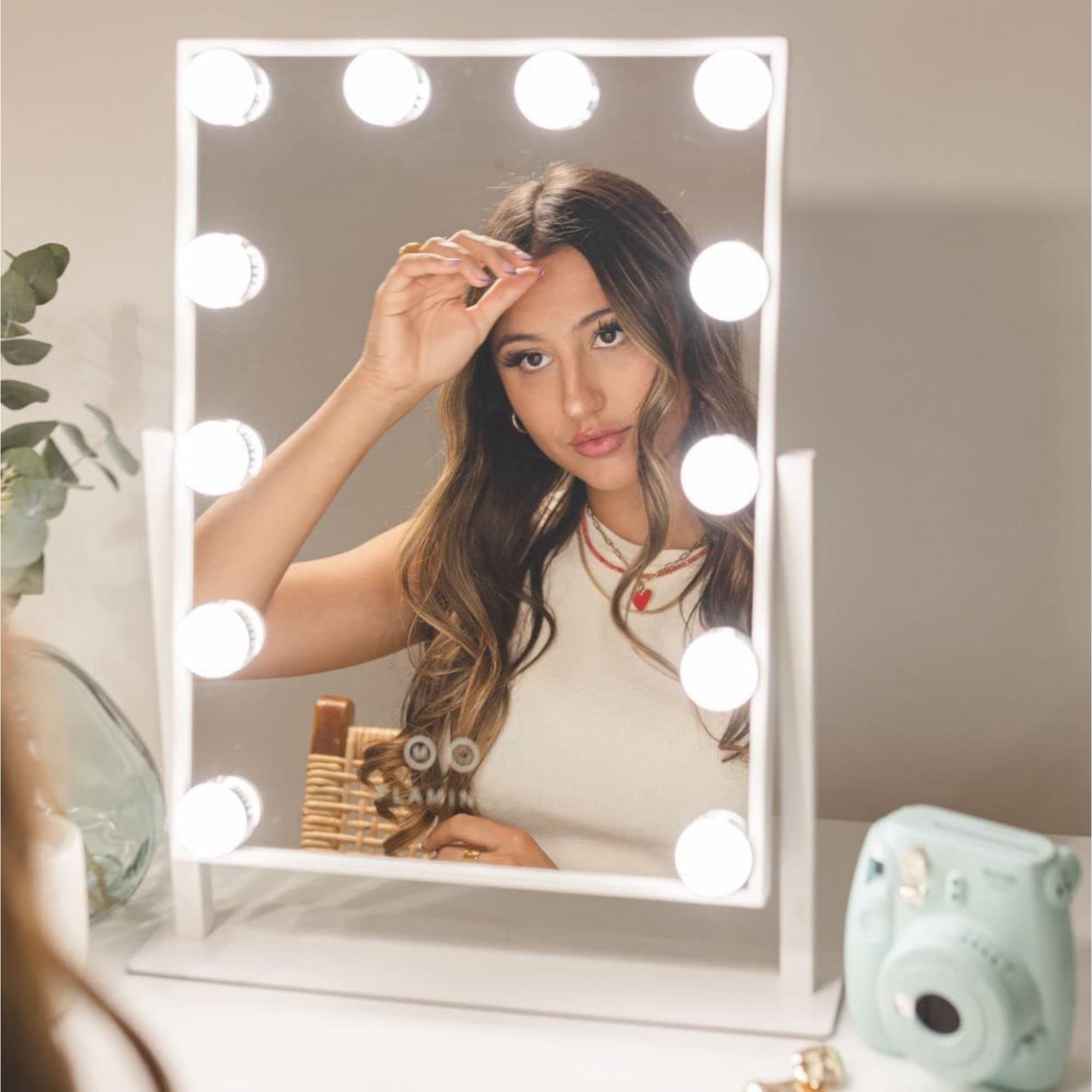 Espejo de Maquillaje con Iluminación LED: Tocador con 15 Bombillas, 3 Modos de Luz, Control Táctil, USB Recargable Espejo de Maquillaje con Aumento y Luz para Maquillaje (ESP001 3990 6990 D7)