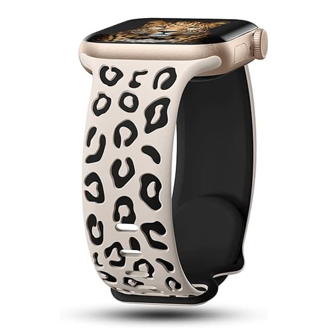 Correa De Silicona Grabada Para Apple Watch Compatible Con Series 9 8 7 6 5 4 3 SE Ultra 2 Anillos De Deporte Estilo Leopardo Tamaños Variados