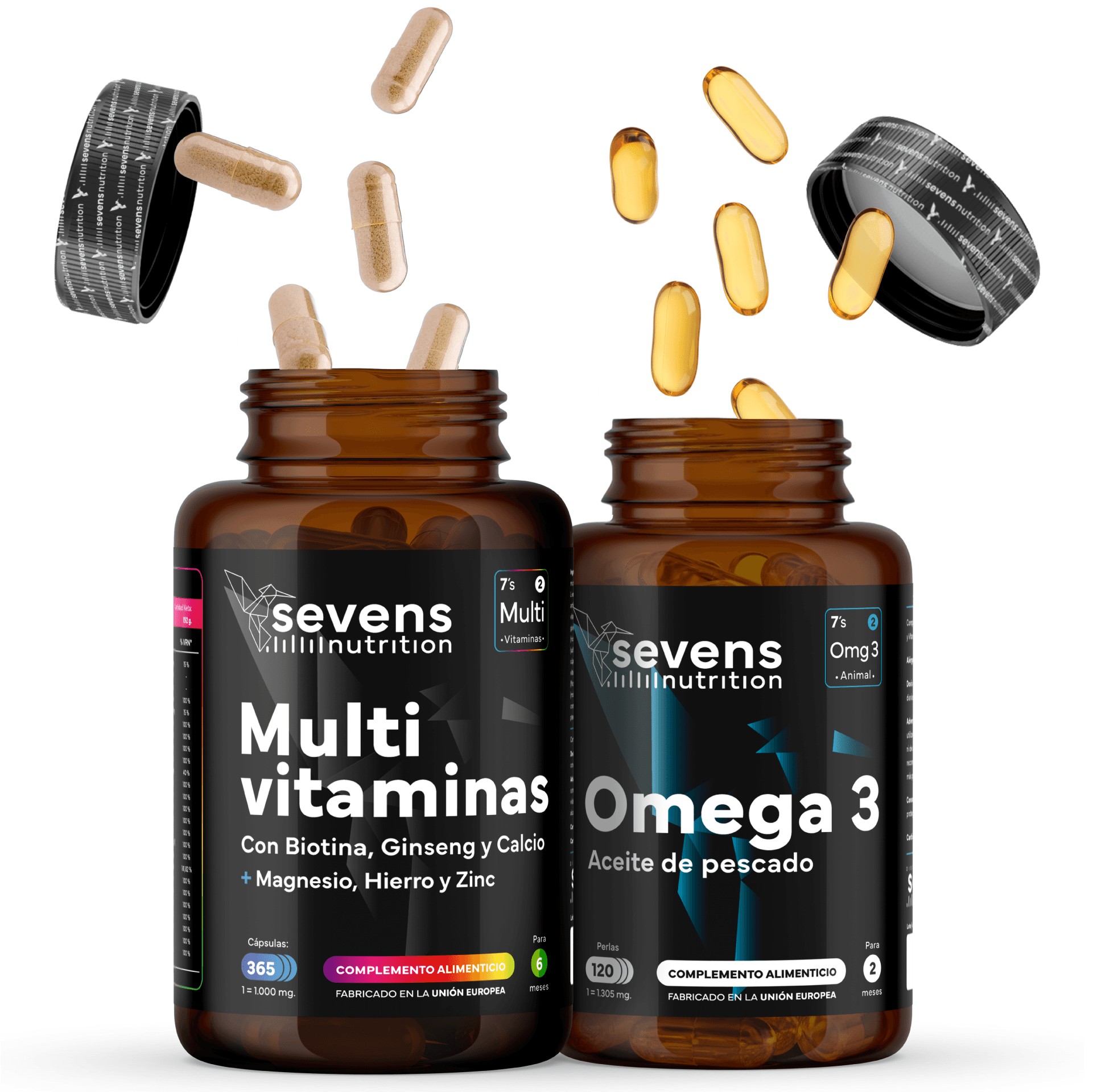 Pack Multivitaminas 365 Cápsulas + Omega 3 de Pescado 2000 mg 120 Cápsulas Blandas – Sevens Nutrition