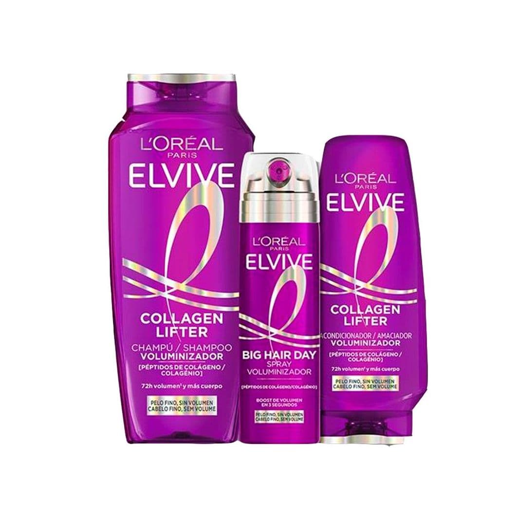 L'Oréal Paris | Rutina Collagen Lifter Voluminizador Champú 700ml+ Acondicionador 300ml+ Spray Voluminizador Refrescante 200ml, fórmula transparente y ligera, péptidos de colágeno para aportar volumen