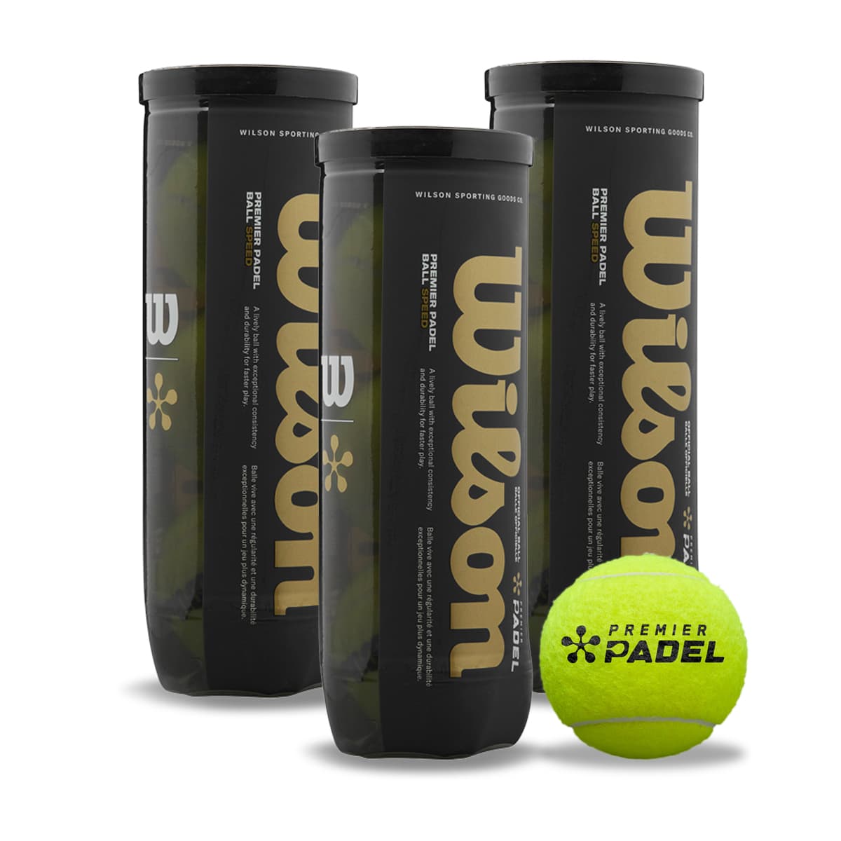 WILSON Pelotas Premier Speed - Formatos AHORRO: 3 Botes, 6 Botes, 12 Botes, Cajón de 24 Botes de 3 Pelotas de Pádel Presurizadas - Pelota OFICIAL Premier Padel - Máxima Durabilidad - Pelota de Padel - Premier Pádel Oficial