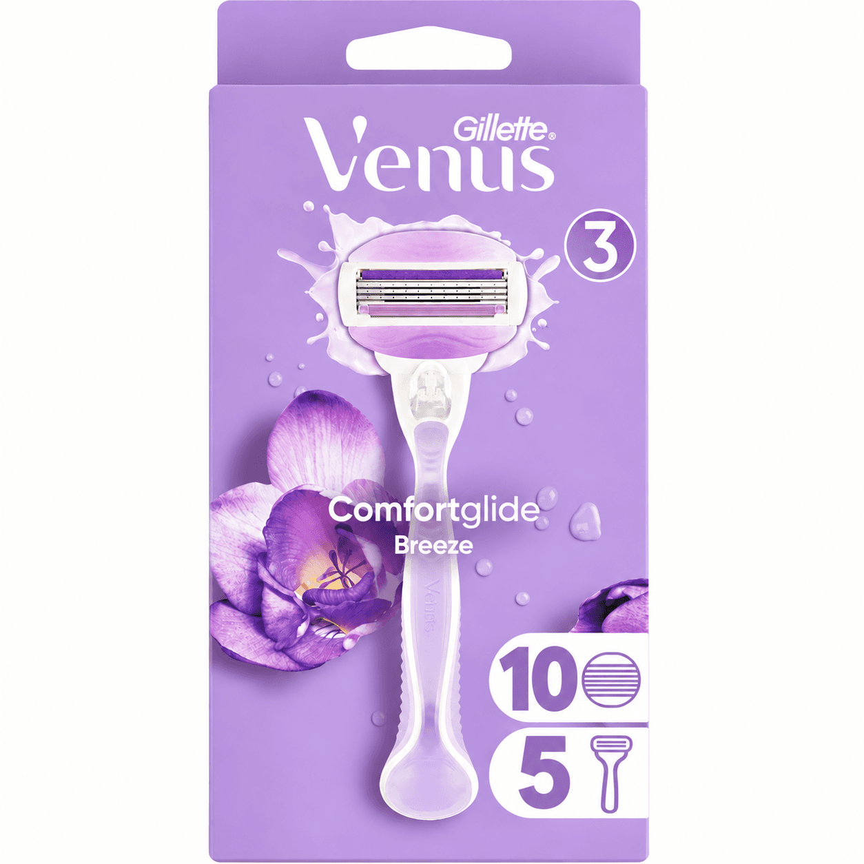 Gillette Venus Comfortglide Breeze, Maquinilla De Mujer, 5 Mangos + 10 Recambios, 3 Hojas, Para Una Depilación Suave, Apurada Y Duradera