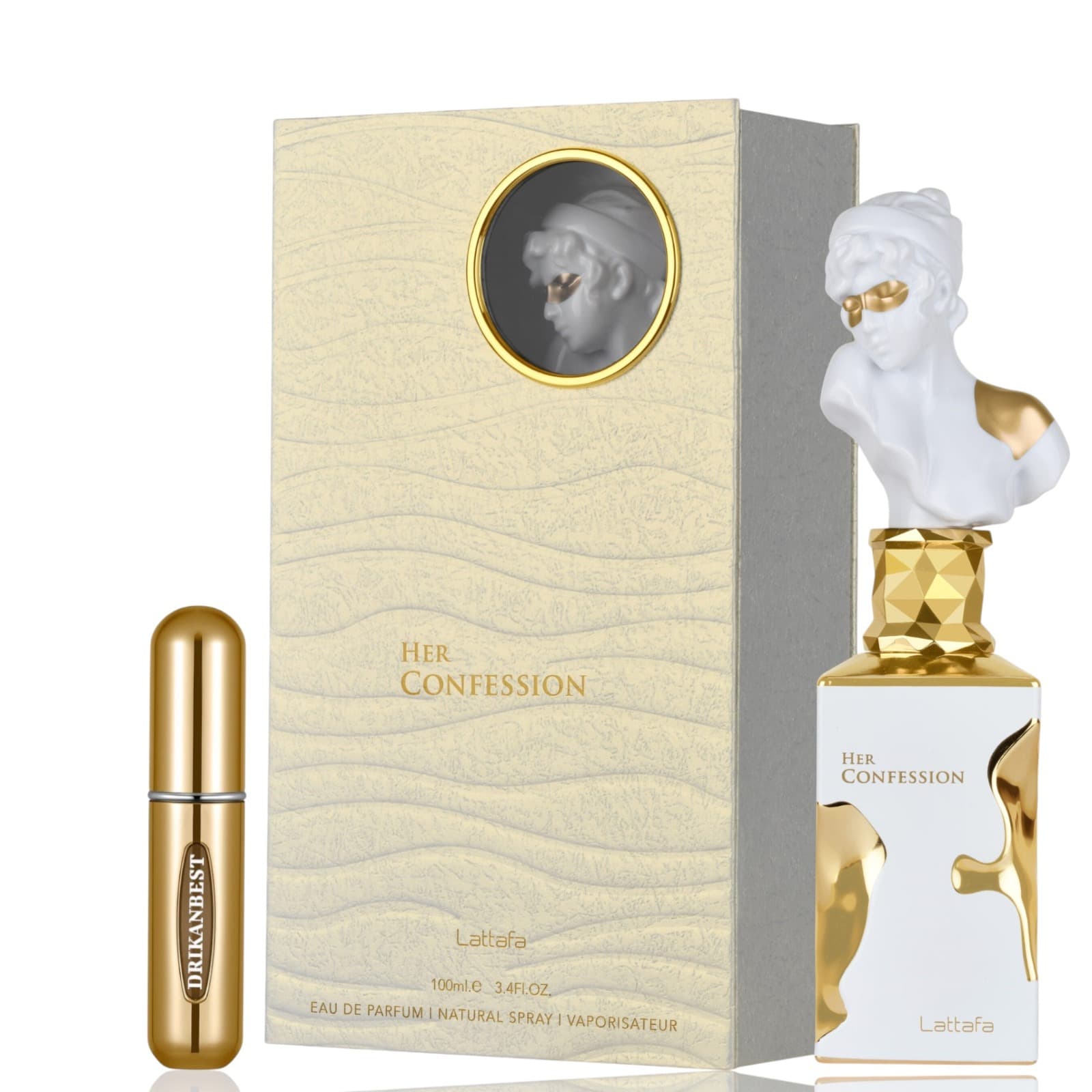 Perfume Her Confession by Lattafa Eau de Parfum 100ml ORIGINAL | Fragancia Femenina con Notas de Vainilla y Nardos + Regalo Atomizador Recargable 5ml Drikanbest
