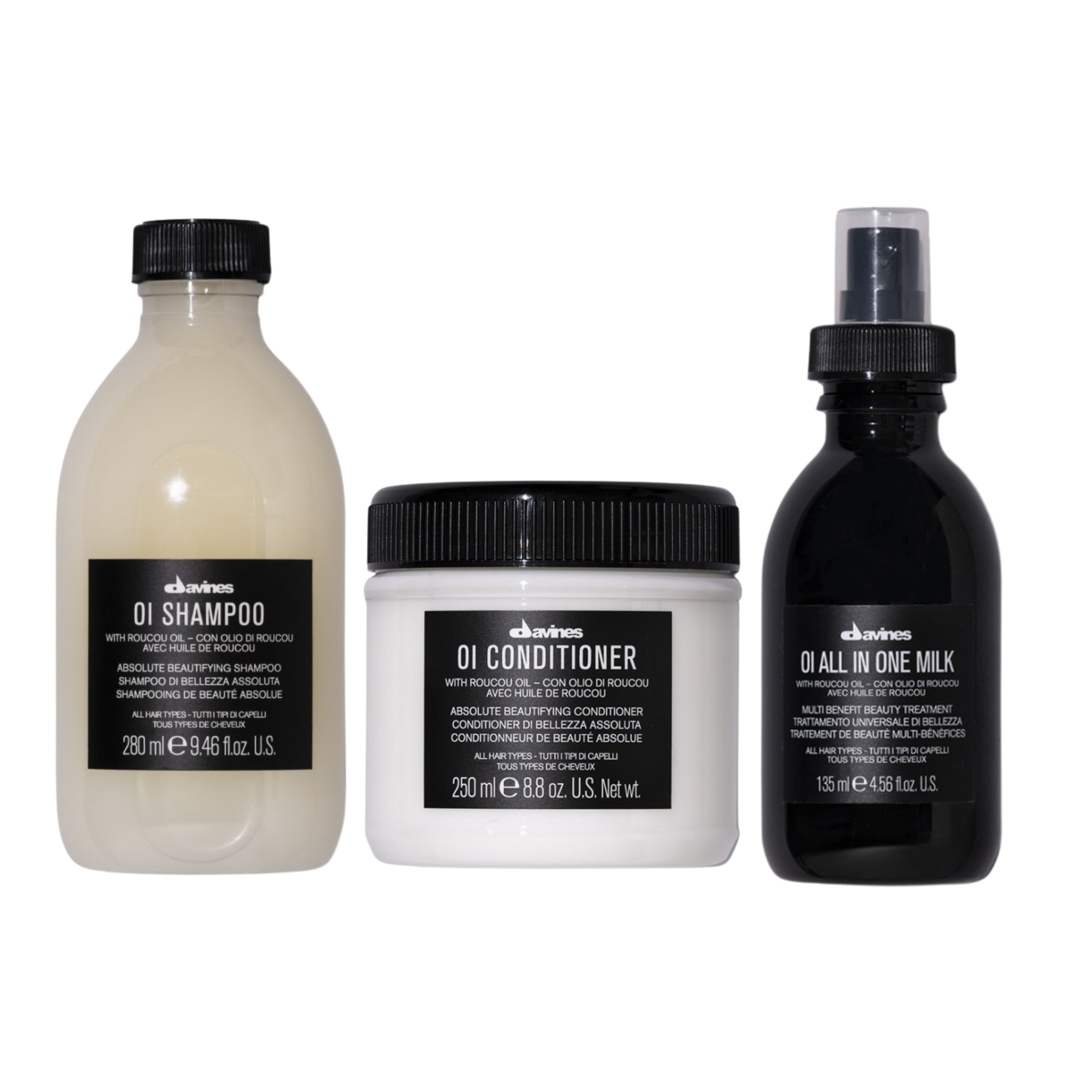 Davines Kit OI Rutina Capilar Cabello Suave y Brillante | Champú 280ml + Acondicionador 250ml + All in One Milk 135ml