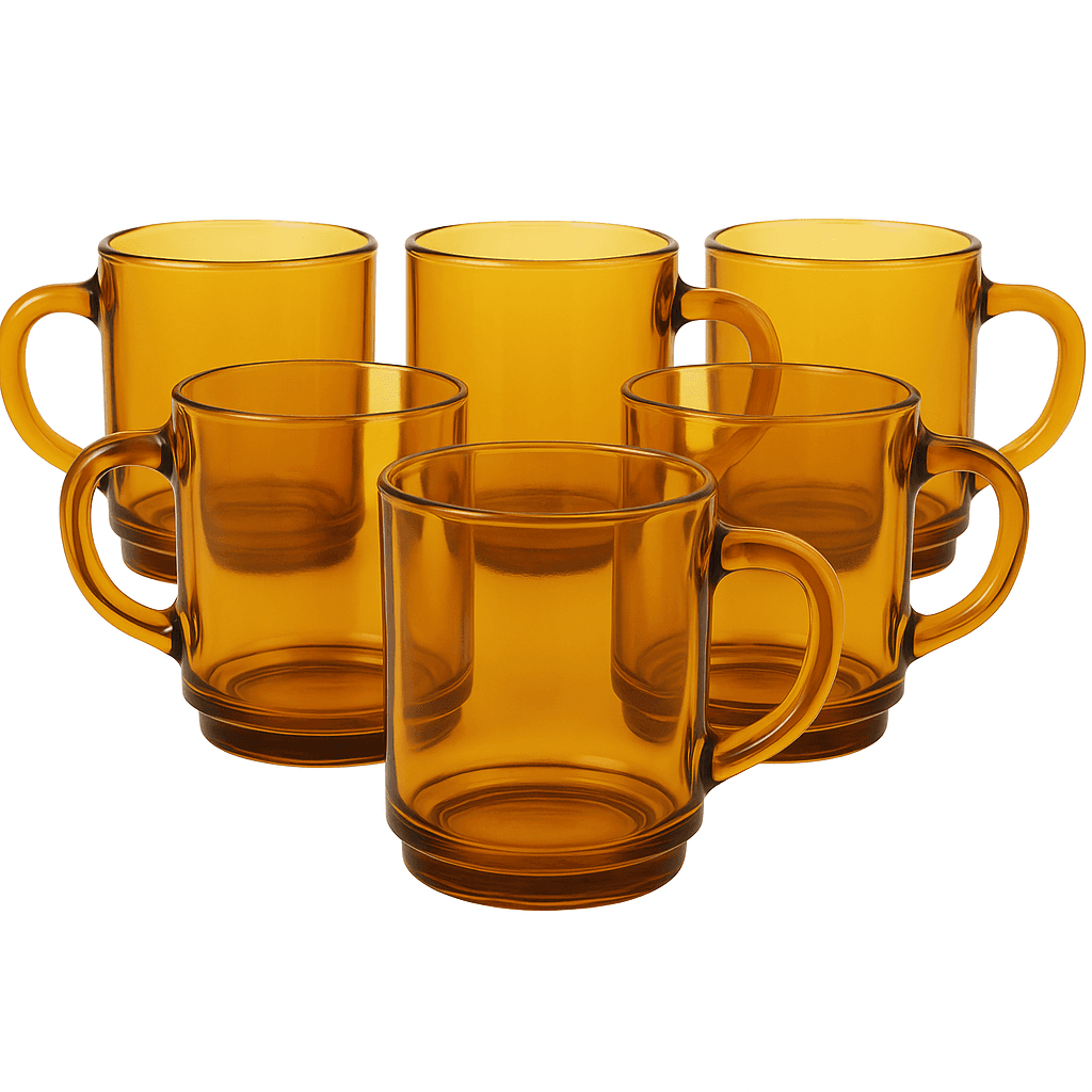 Duralex - Set de 6 Tazas de Vidrio Transparente con Asa, 26CL - Juego de Tazas de Cristal Reforzado en Colores Variados (Azul Zafiro, Gris, Ámbar, Morado, Azul y Verde) - Resistente y Duradero para Café, Té y Bebidas Calientes