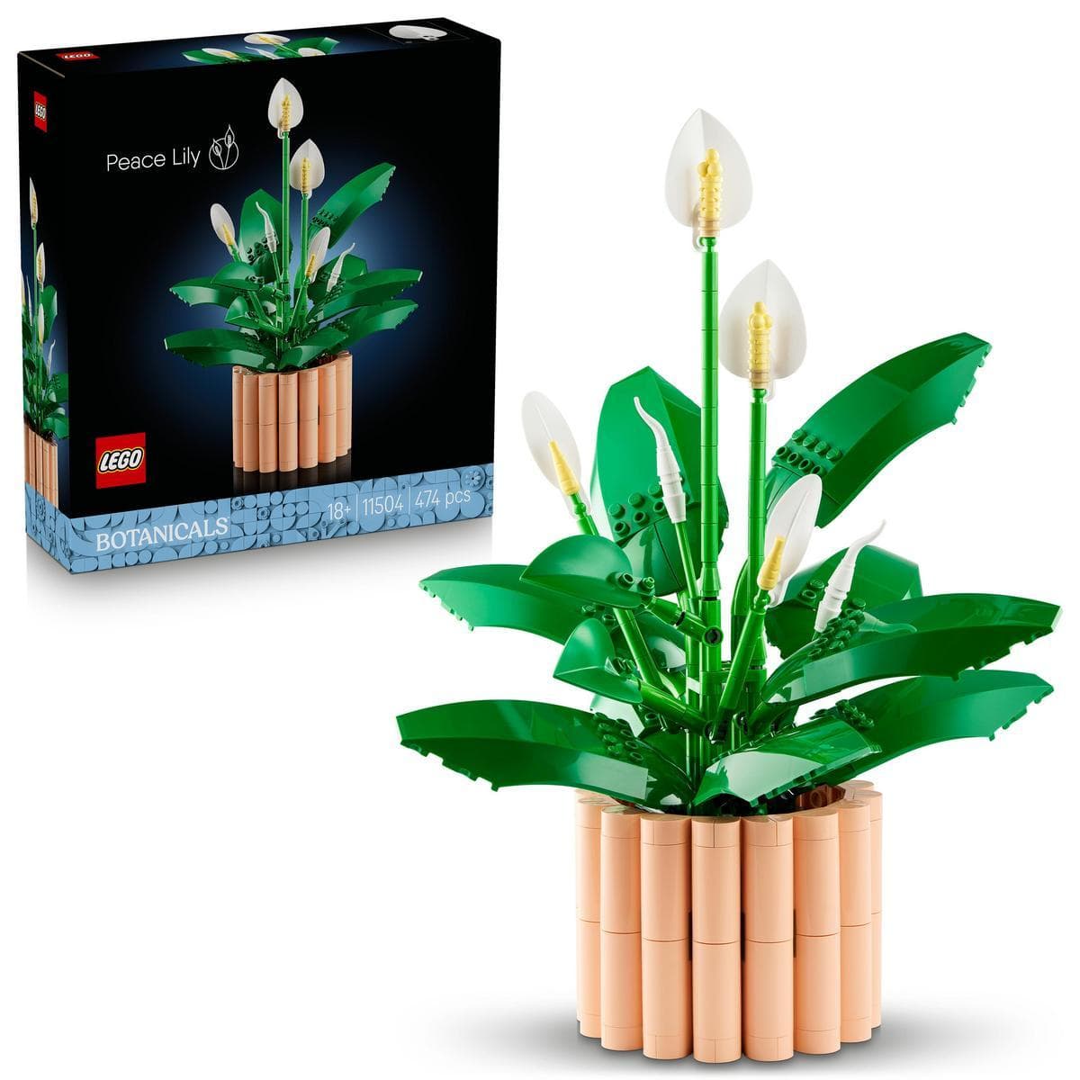 LEGO® 11504 Botanicals Lirio de la Paz - Planta de Interior con Maceta Artificial, Decoración del Salón y Dormitorio, Maqueta para Adultos con Flor y Capullos Blancos