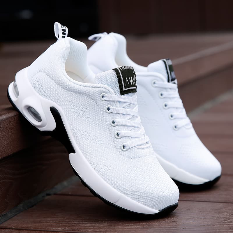 Zapatos De Correr Para Mujer Blancos Y Negros Tenis Deportivos Transpirables Con Suela De Goma Tamaño Verdadero Adecuados Para Distancias De 10km