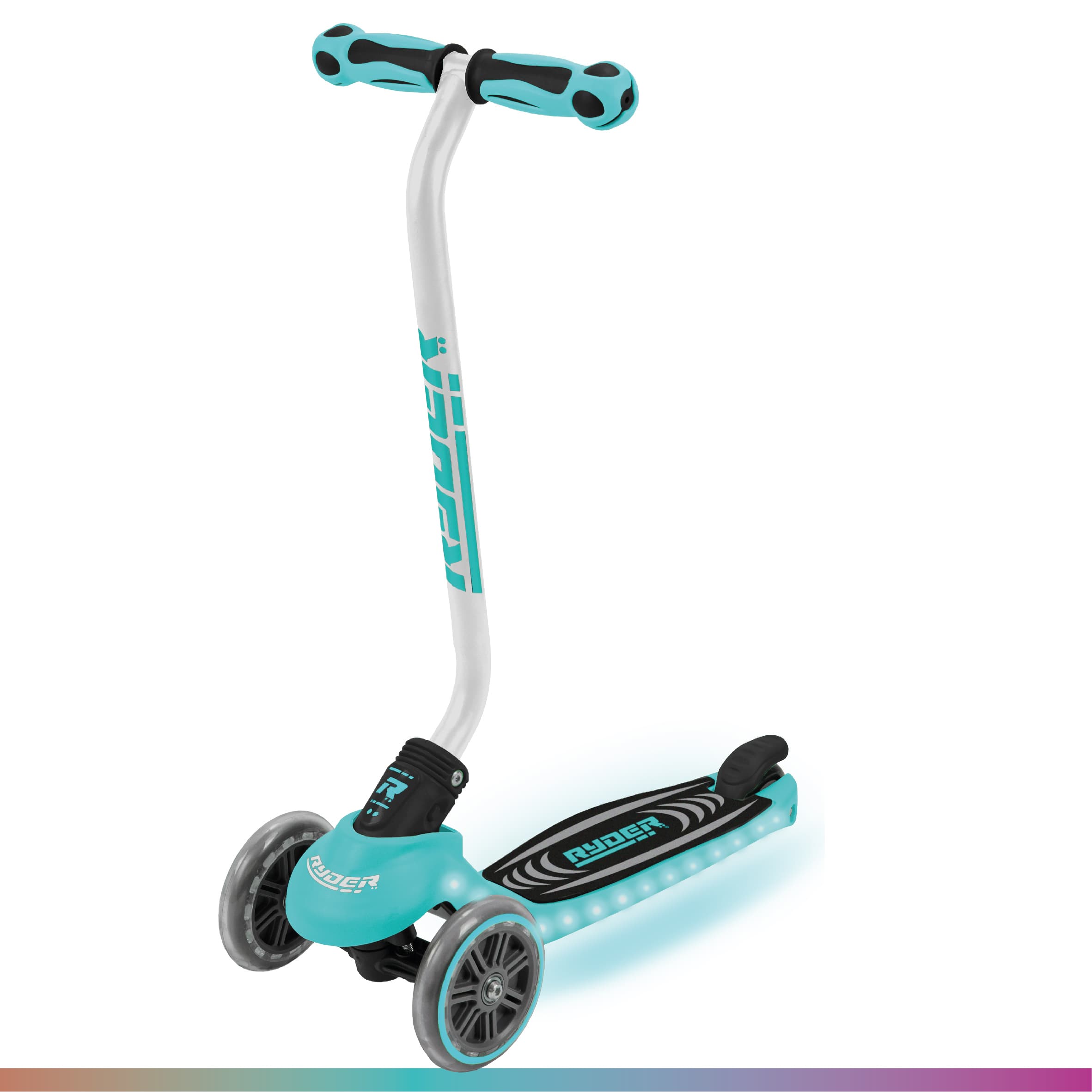 Patinete Ryder Neo LED 3 Ruedas Turquesa y Blanco (3217) Plegable Luces LED Freno Trasero y Base Antideslizante +3 Años Certificado CE