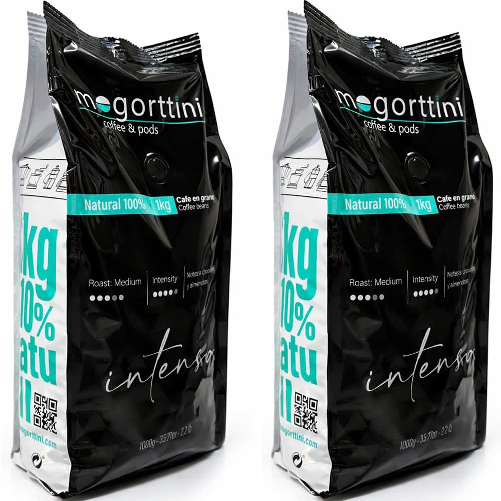 Mogorttini- Pack 2 Kilos Café en grano espresso Intenso natural -Ideal para Profesional, Hostelería y Grandes Consumidores - Especial Superautomática