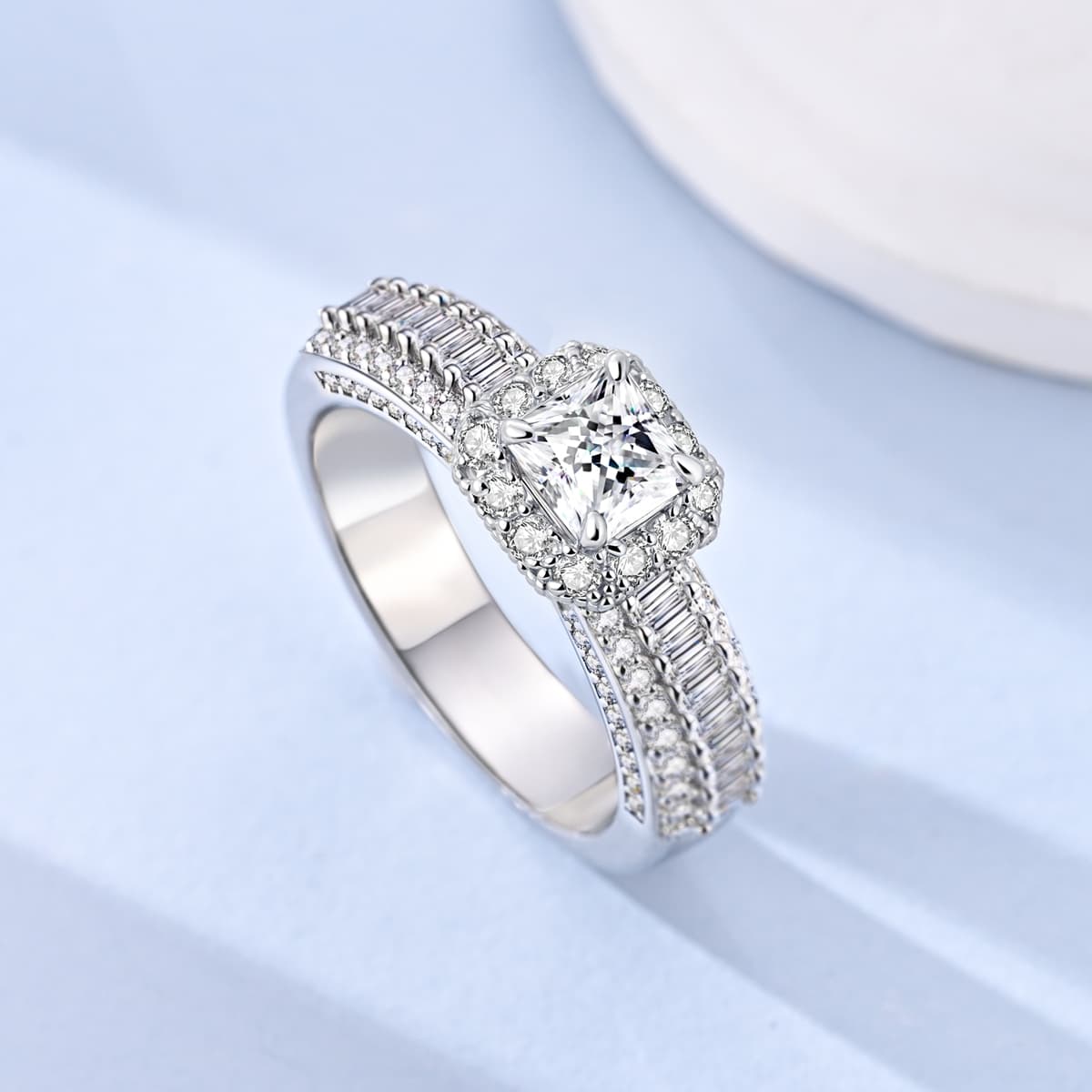 Anillo De Plata Esterlina 925 Tamaños 6-10 Zirconia Brillante Princesa Pase Completo Para Mujer Joyería De Aniversario De Boda Regalo