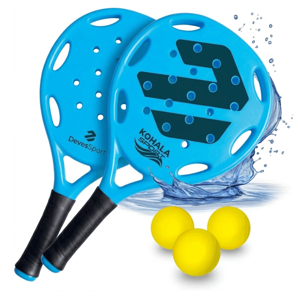 Set de Palas de Playa DEVESSPORT – 2 Raquetas de Alta Resistencia con Diseño Aerodinámico, 3 Pelotas de Caucho y Bolsa de Transporte de Rejilla – Kit de Juego para Playa, Piscina y Jardín