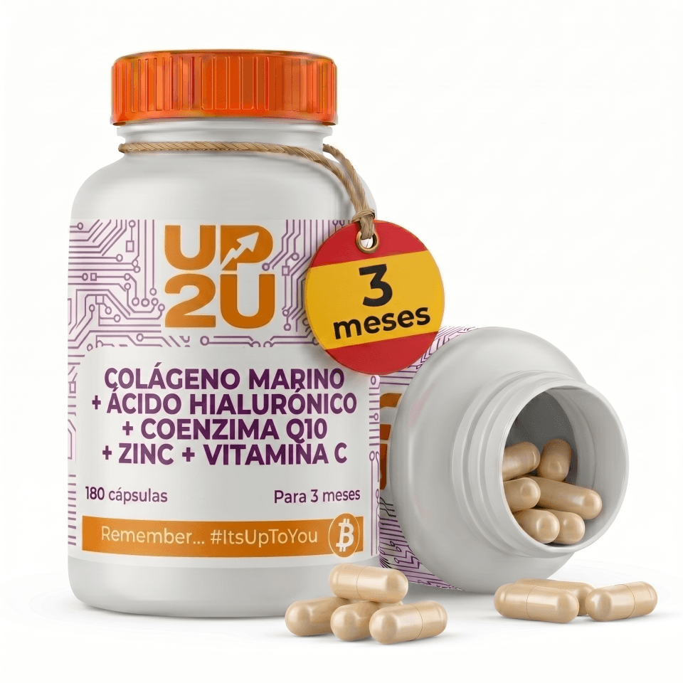 Colágeno Marino Hidrolizado UP2U Nutrition con Ácido Hialurónico, Coenzima Q10, Zinc y Vitamina C – 180 Cápsulas
