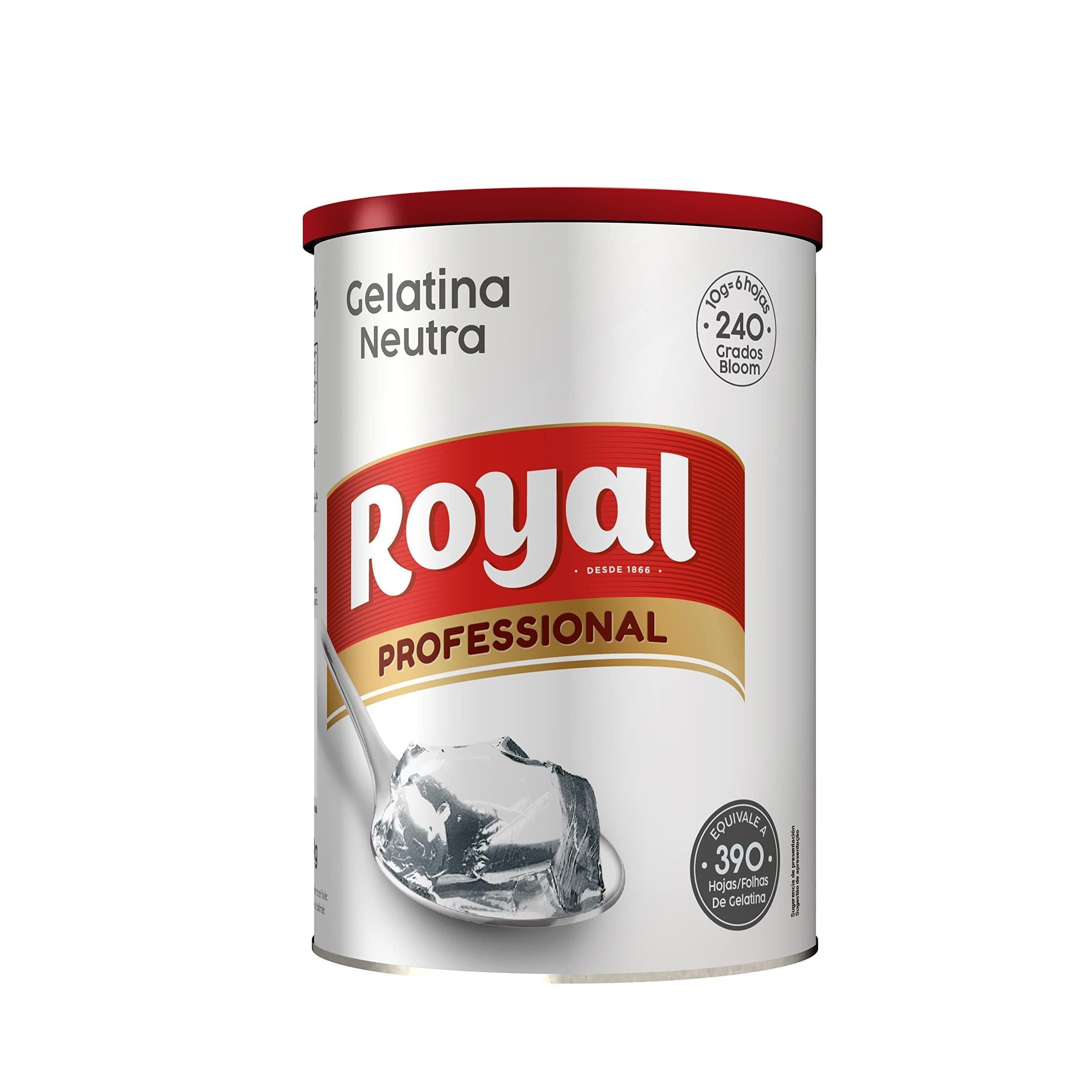 ROYAL Gelatina neutra formato hosteleria, 240 bloom, Tarro 650gramos, equivalente a 390 hojas.