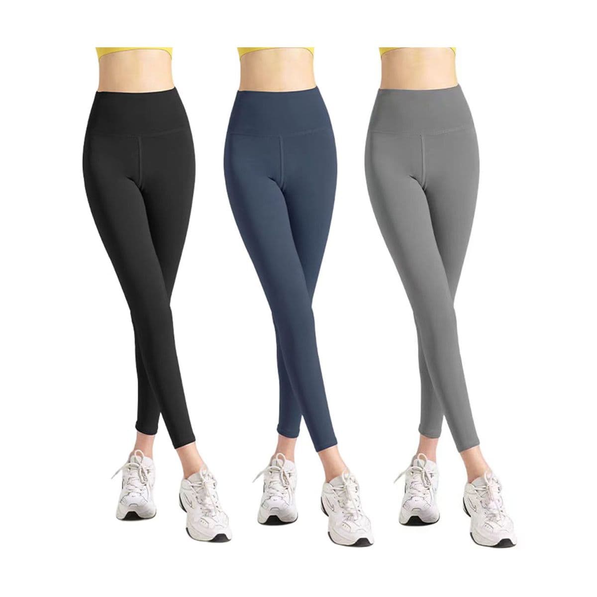 COPES Pack Ahorro 3 Piezas Leggings de Yoga de Cintura Alta para Mujer, seamless yoga leggings, negro+azul+gris