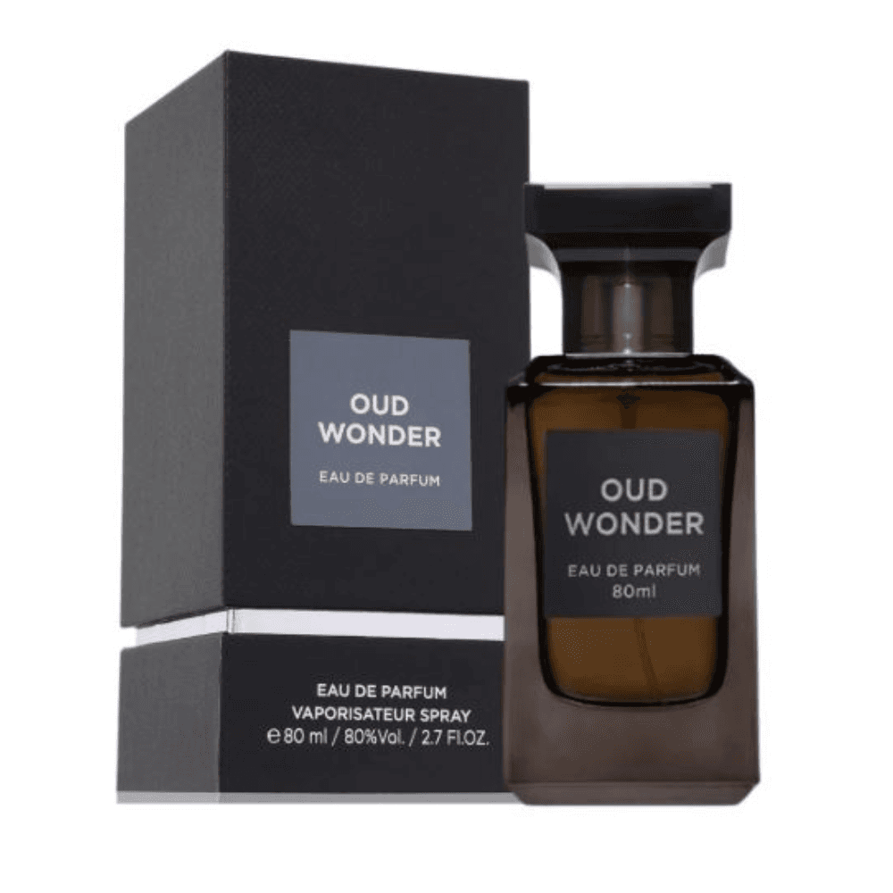 Perfume Árabe Fragrance World Oud Wonder unisex 80ml, fragancia amaderada y oriental de lujo exclusivo