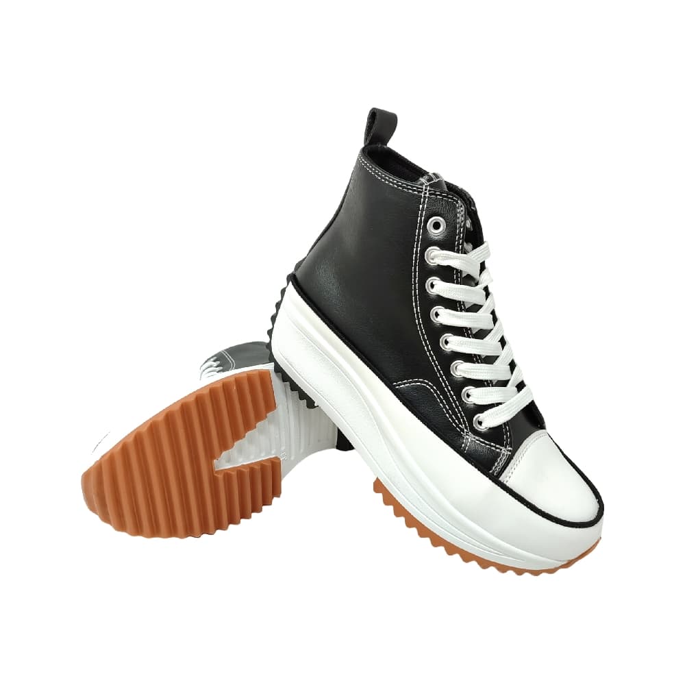 Eva Zorteon- Zapatillas tipo bota mujer, caña alta, PU, plataforma, suela track, confort, estilo urbano.