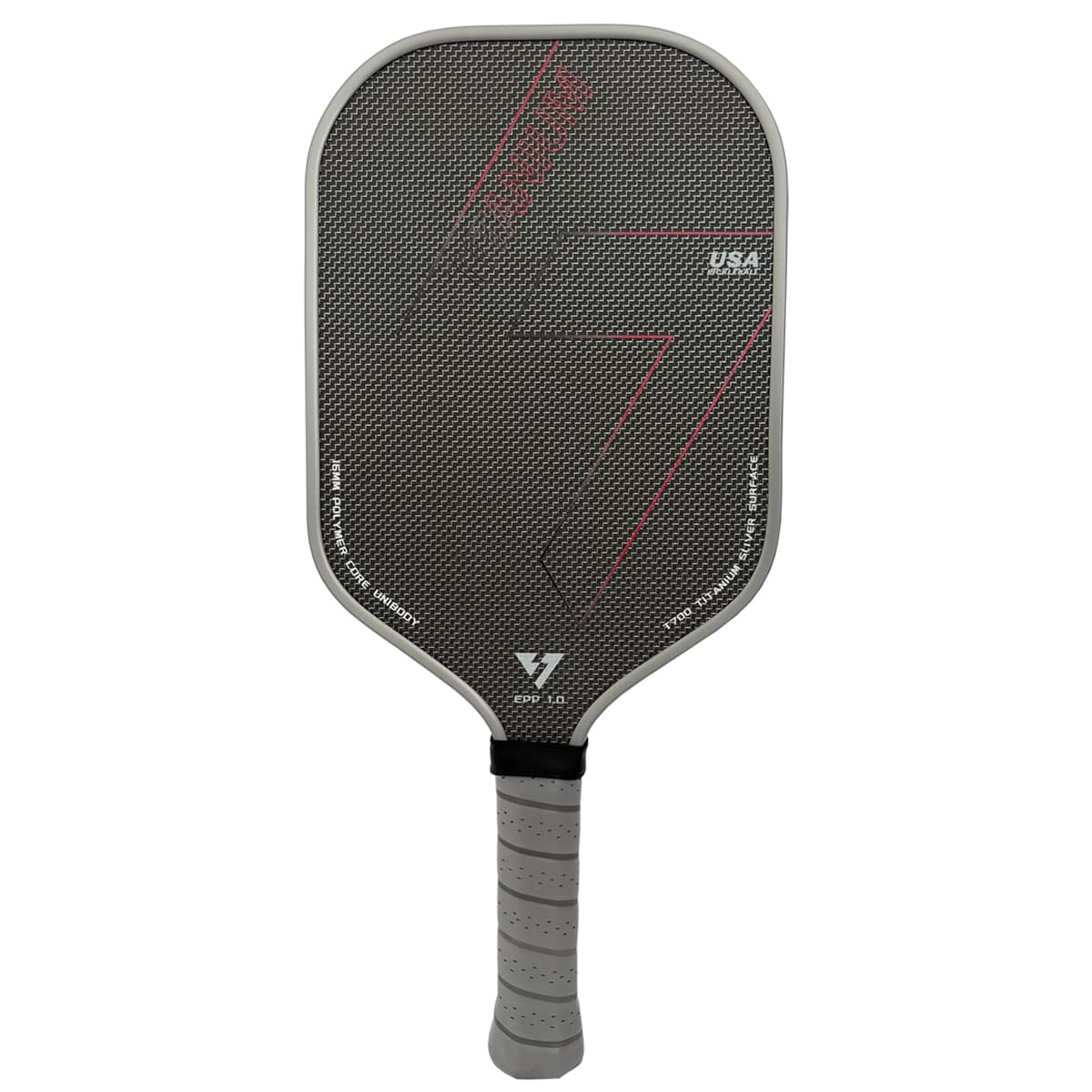 Pala De Pickleball TITANIUM Con Núcleo EPP+EVA Superficie Mate De 4 Capas De Fibra De Carbono Y Hilo De Titanio Plata