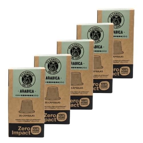 Cápsulas de café compostables Tu Camello del Café Arábica, PACK 5x20u. compatibles con Nespresso.