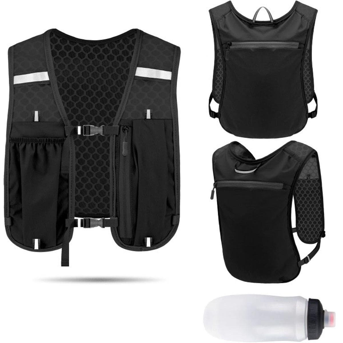 Om Home Chaleco de hidratación para hombre y mujer - Incluye botella de agua de 550 ml - Chaleco ajustable para correr - Chaleco ligero y transpirable - Chaleco de hidratación con múltiples bolsillos para correr - Adecuado para ciclismo, running, senderis