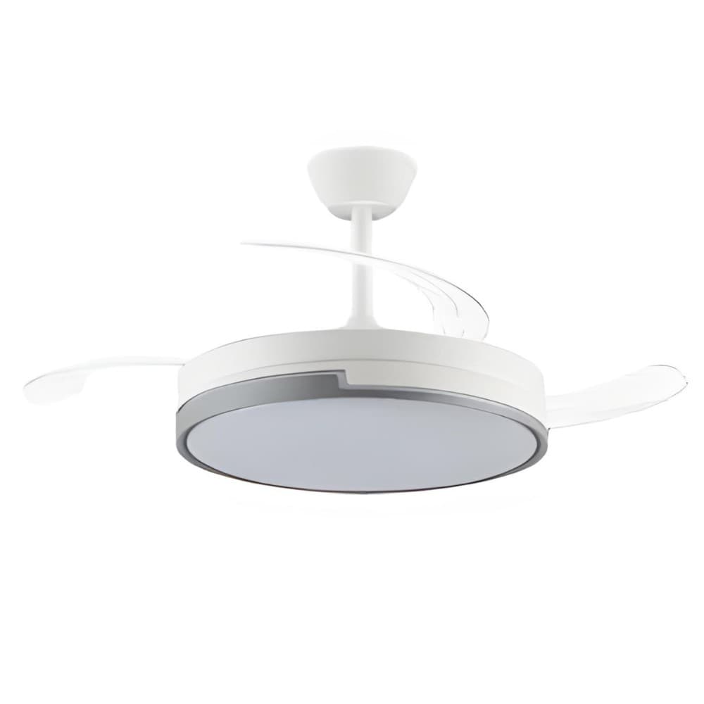 Ventilador de techo con motor DC modelo Plumax, 5 acabados a elegir, Tecnologia Led 45W eficiente de 4400 Lumenes, Control remoto con temporizador, luz regulable en color e intensidad, Memoria motor inverter verano/invierno ultra silencioso.