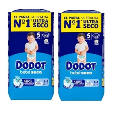 Dodot Bebé-Seco Talla 5 (11-16 kg) Pack Ahorro 108 Pañales (2x54) – Sequedad Duradera y Protección Anti Fugas