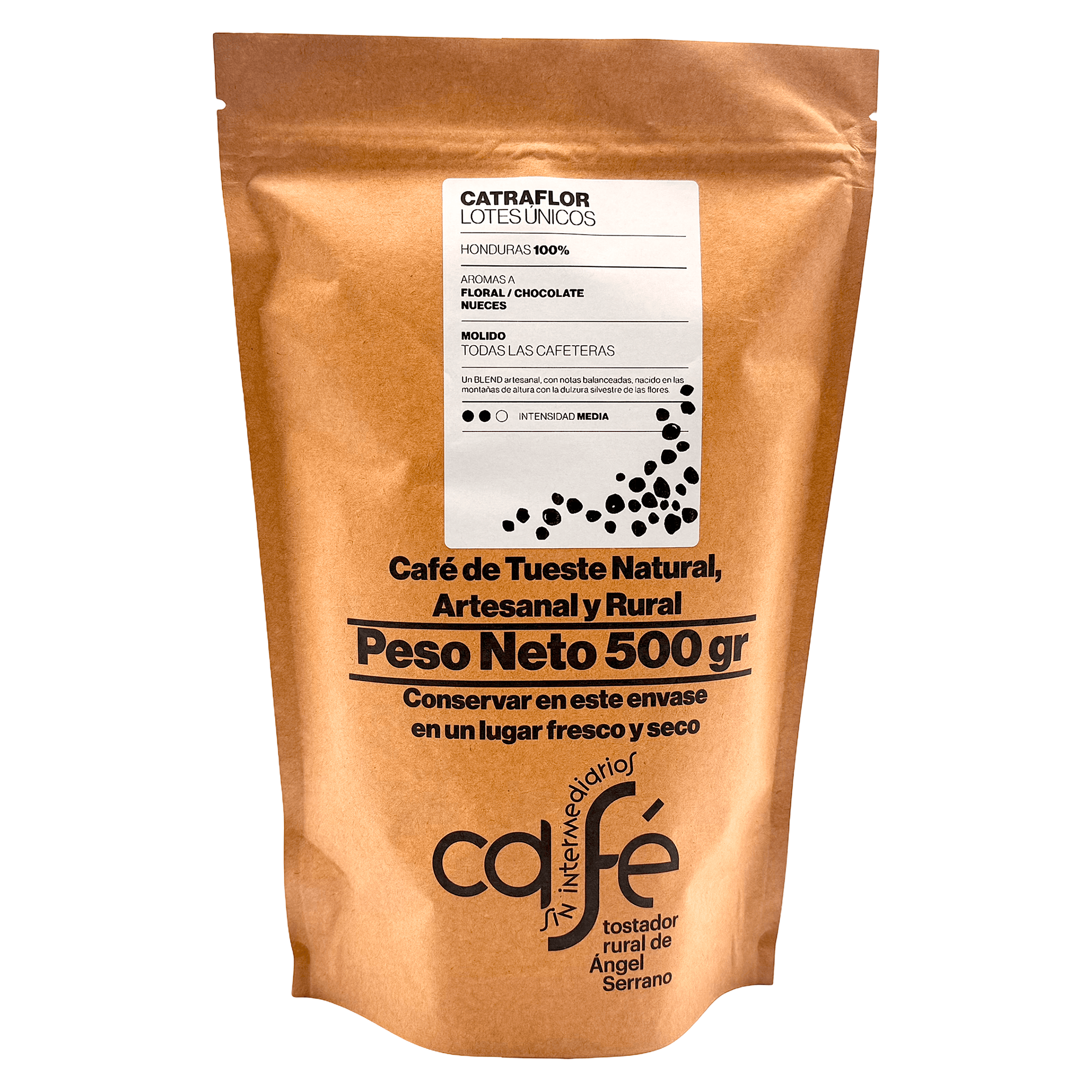CAFÉ SIN INTERMEDIARIOS - 100% Honduras - CatraFlor - Ideal con leche o solo - Intensidad de sabor Media - Recién tostado y envasado - 1Kg o 500g Molido para cafeteras polivalentesas
