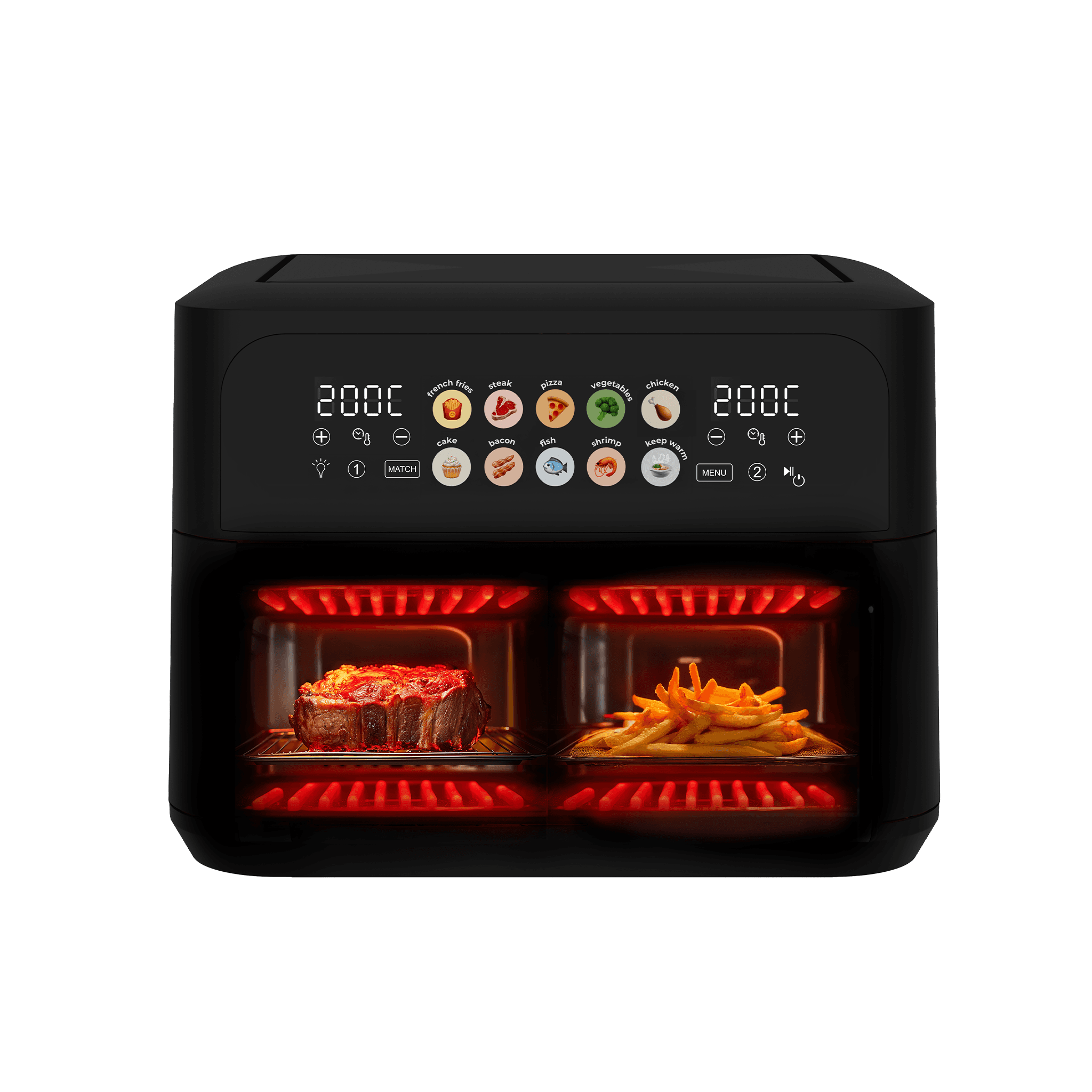 Freidora sin aceite EVVO Tasty Fryer Advance Duo 10L, hasta 200ºC, 2900W, panel táctil, doble cesta, doble resistencia