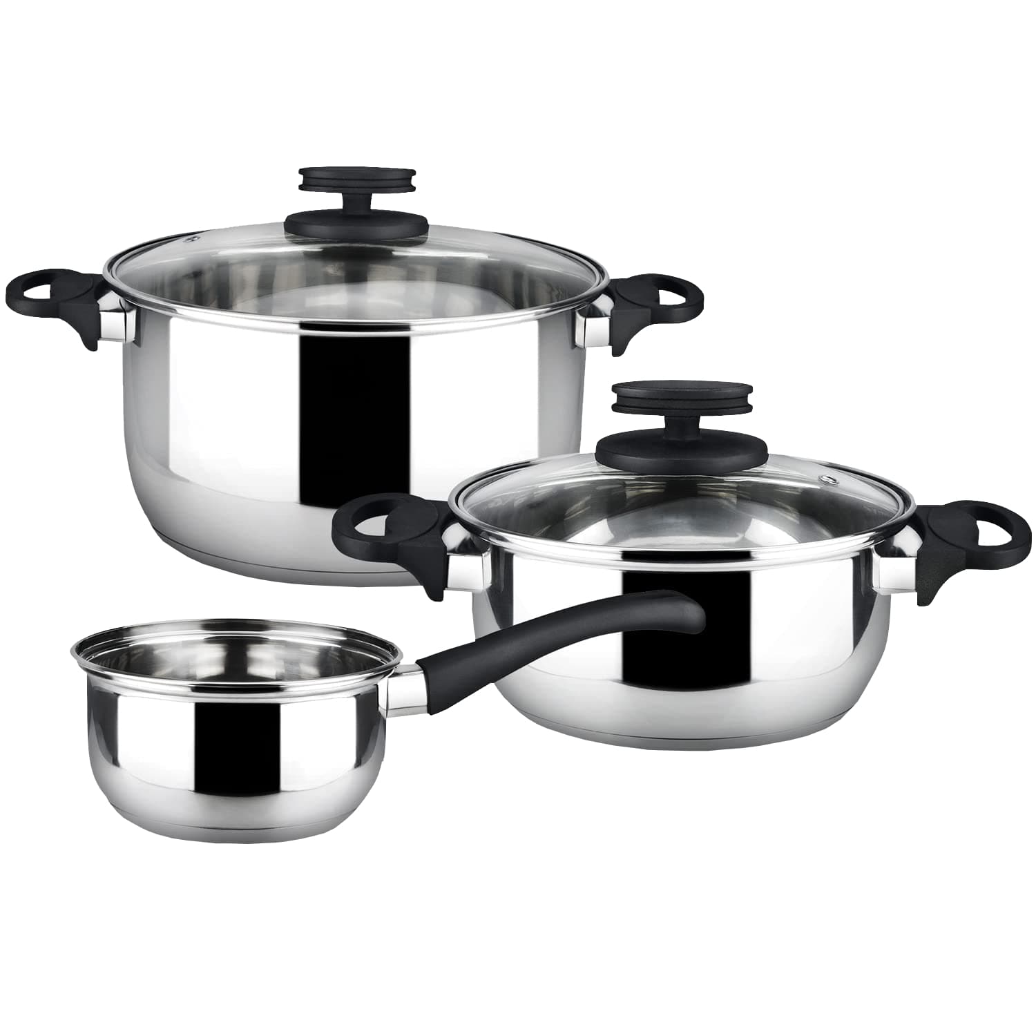 MAGEFESA STYLE Batería de Cocina de 5 Piezas de Acero Inoxidable, Apta con Inducción, Incluye: 1 Cazo, 2 Ollas y 2 Tapas
