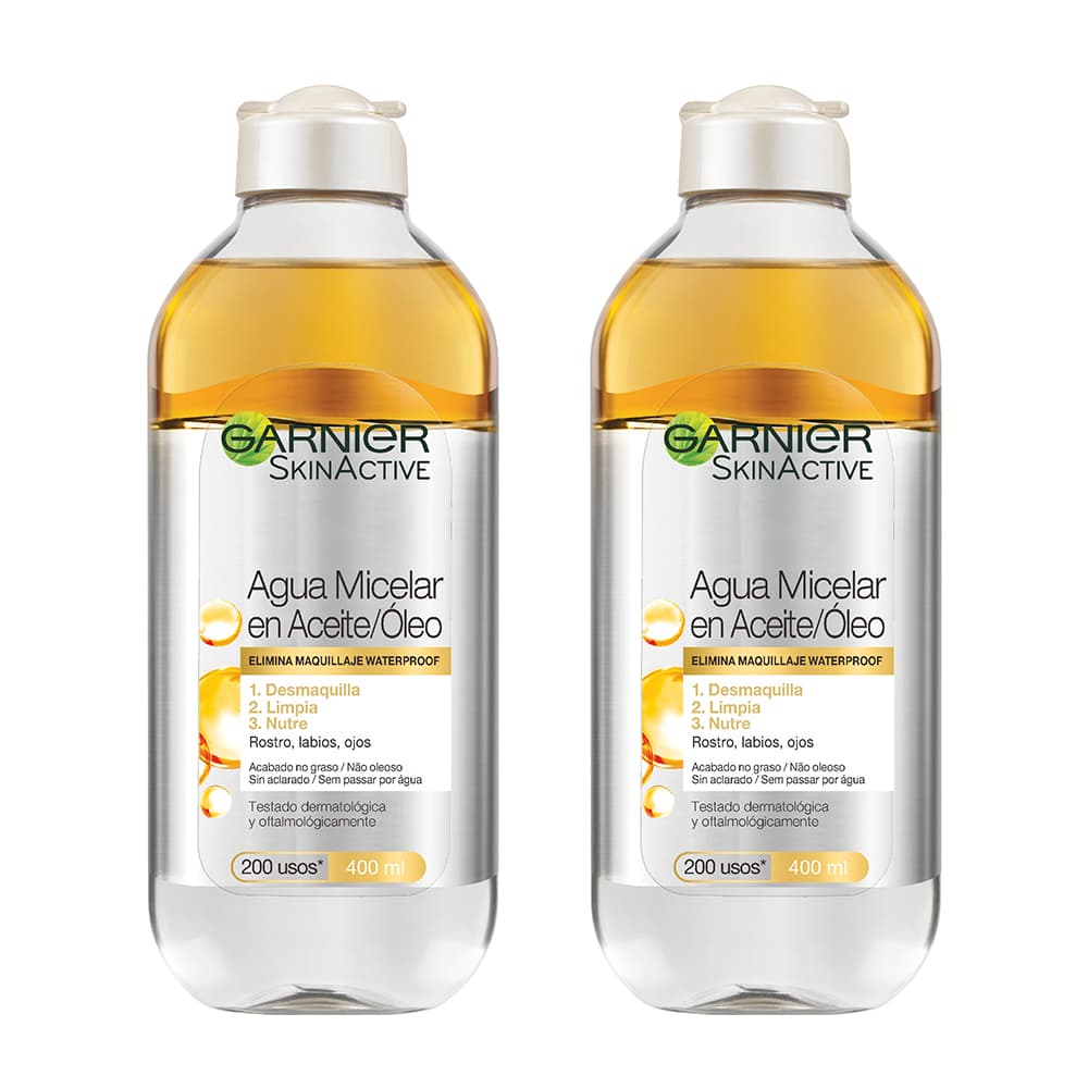 GARNIER | PACK Skin Active Agua Micelar en Aceite para maquillajes waterproof- 2X400ml