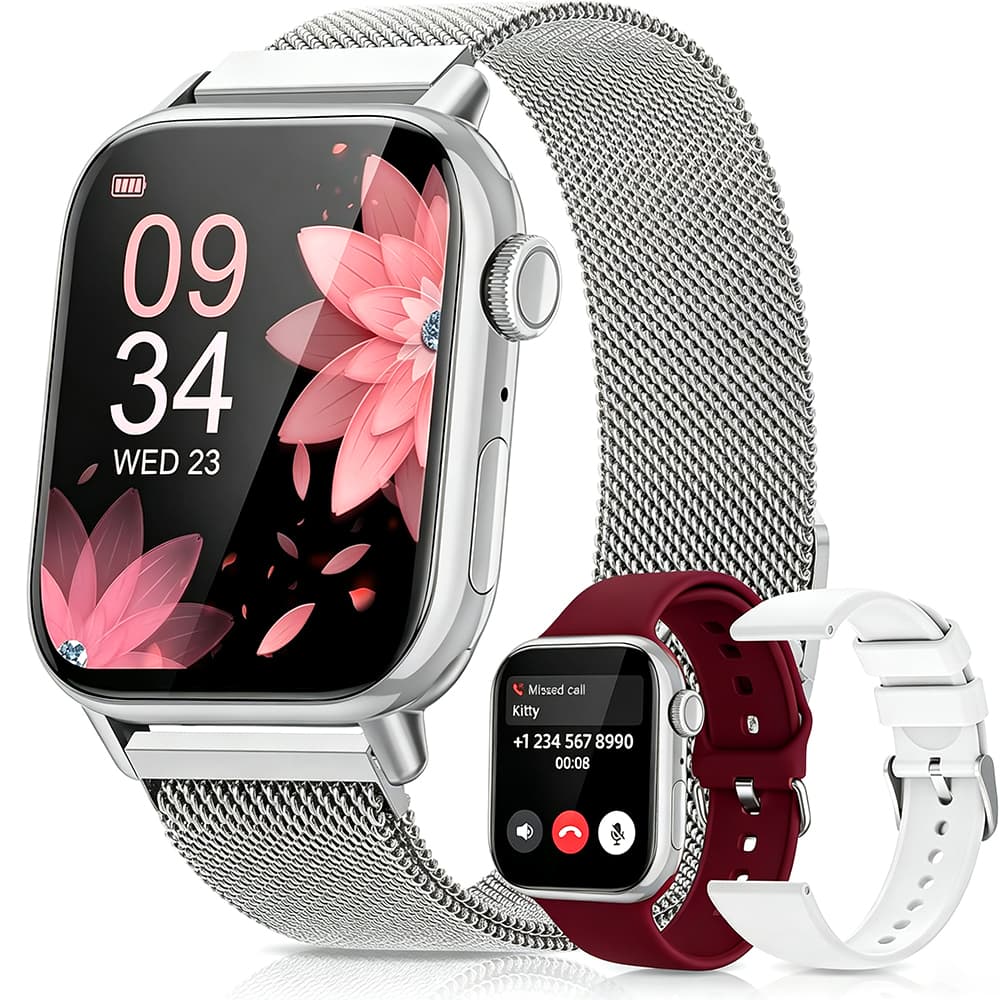 Reloj Inteligente Aitafy Dorado para Mujer de 2.05" con Alexa, Llamadas y 3 Correas, Más de 500 Esferas de Reloj Personalizadas