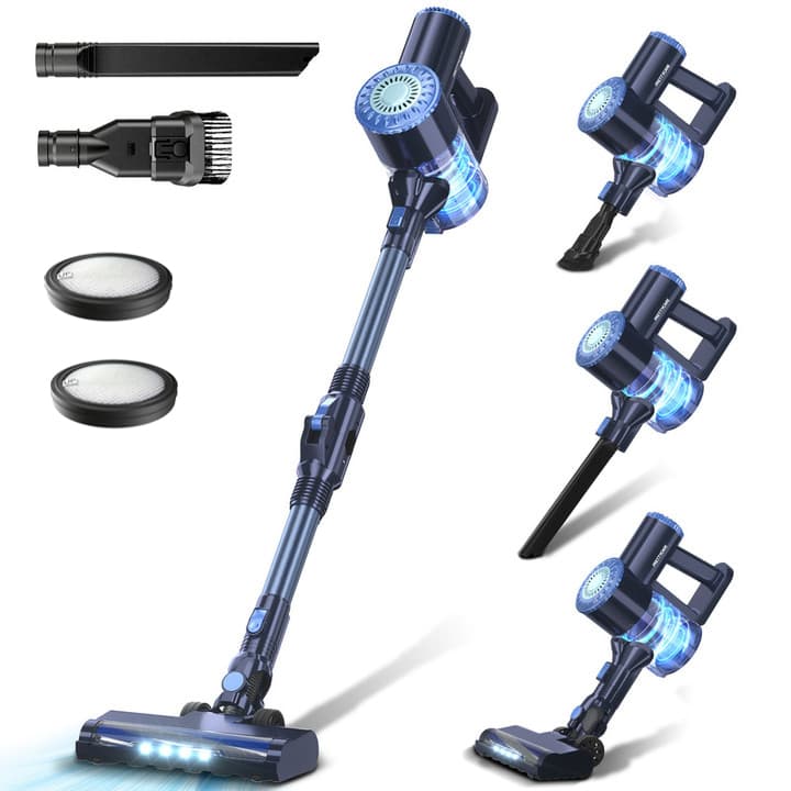 PrettyCare W400 Aspiradora Inalámbrica 25Kpa 40Min Autonomía Base Autoestable 3 Cepillos LED
