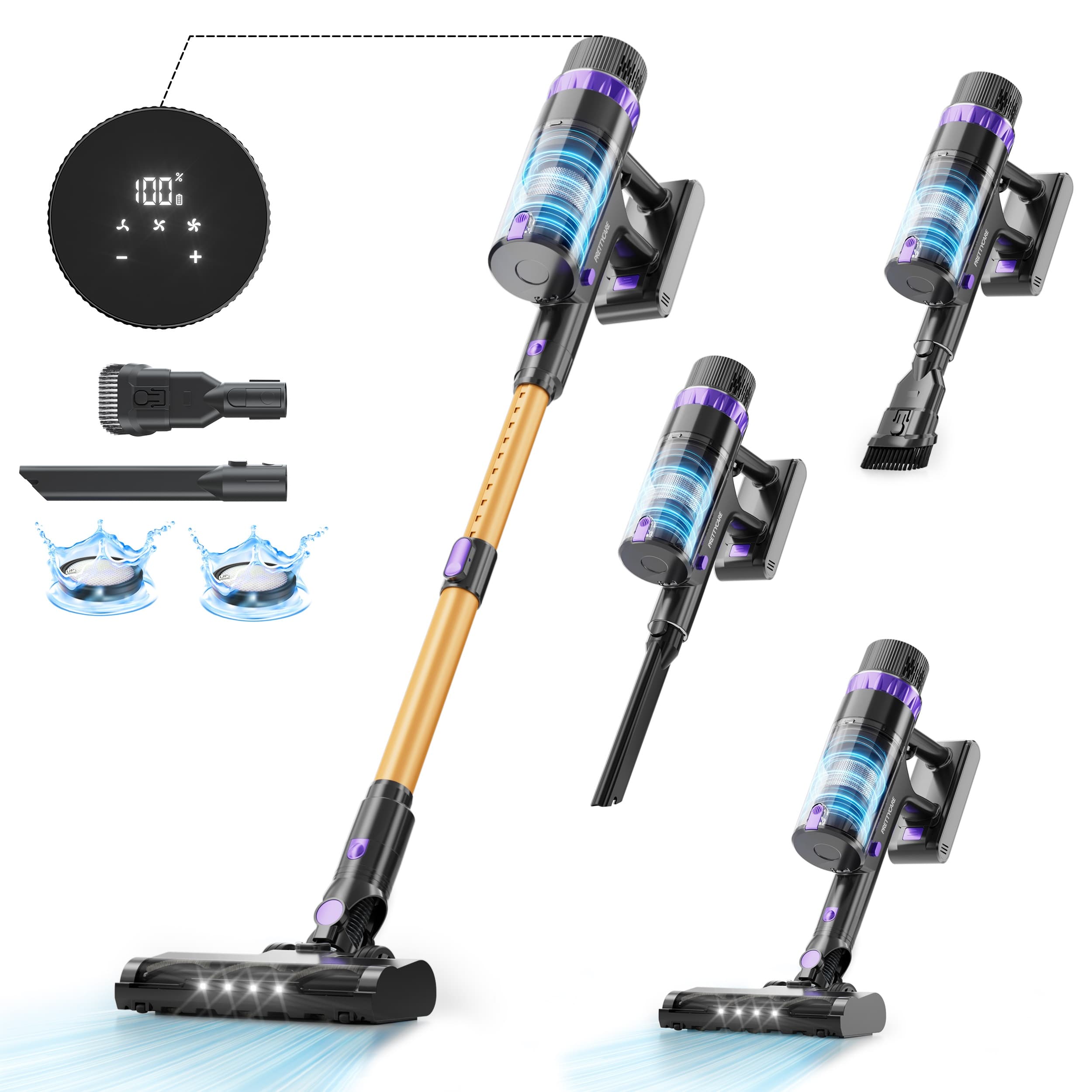 Aspiradora de mano PrettyCare V900 con batería extraíble,52000PA de potencia de succión, aspiradora con pantalla táctil LED, aspiradora inalámbrica para el hogar, el coche y el pelo de mascotas.