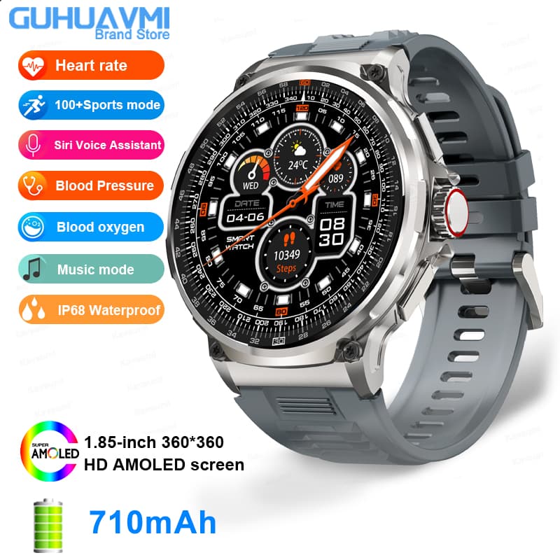 Nuevo Reloj inteligente hombres 710 Mah Batería grande Pantalla Ultra HD de 1,85 pulgadas Reloj inteligente para hombres GPS Pista deportiva HD Bluetooth Llamada para Android iOS Reloj inteligente，2025