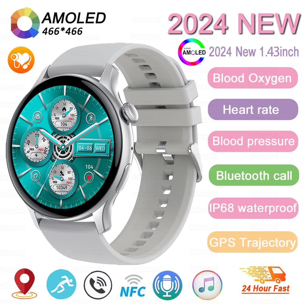 Reloj inteligente para mujer HK85 NFC Serie 466 * 466 Pantalla, Llamadas BT, Fitness, Reloj impermeable para Android iOS, Regalo para damas