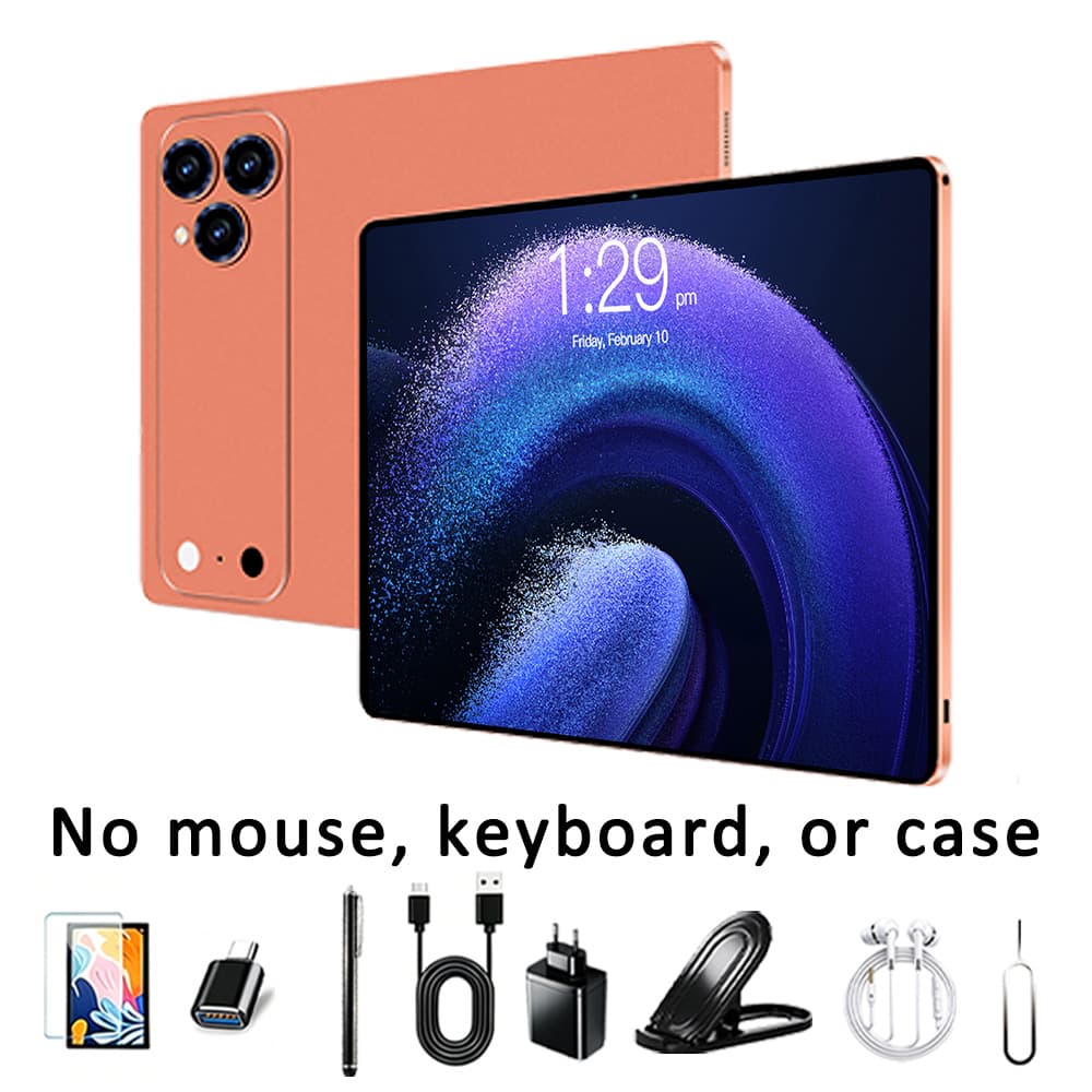 Tablet inteligente T900 de 10.1 pulgadas con Android 15, 16 GB de RAM y 512 GB de almacenamiento, batería de 6000 mAh, compatibilidad con 5G y Wi-Fi, pantalla IPS con resolución de 1280×800 y funda con teclado estándar. Disponible en gris, naranja, azul y