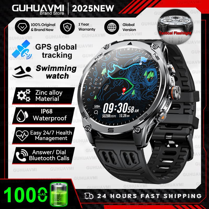 Nuevo reloj inteligente deportivo para hombre 2026 con GPS, pantalla AMOLED elevada, monitor de frecuencia cardíaca, llamadas Bluetooth, resistencia al agua IP68, 1000mAh, brújula, altímetro, reloj inteligente para deportes al aire libre + regalo de moda