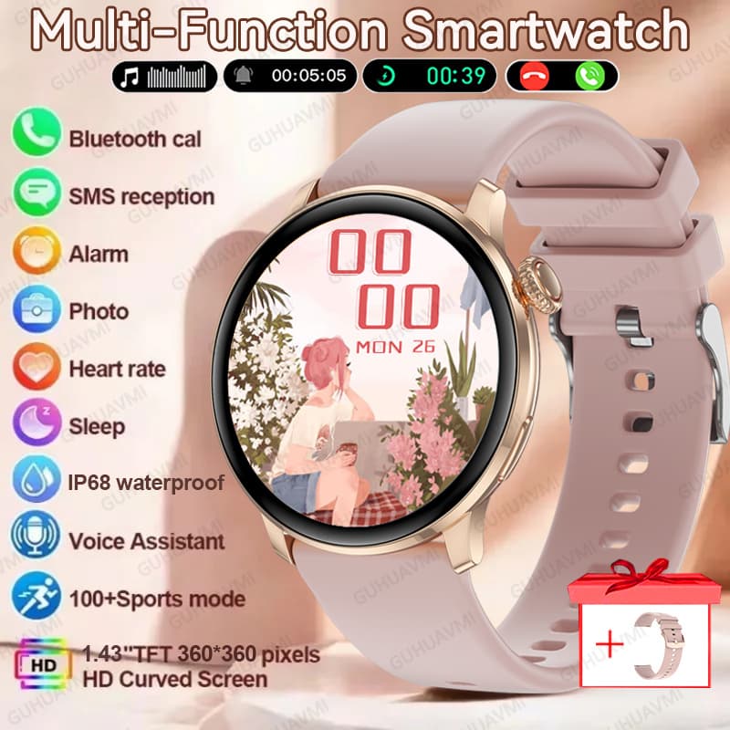 Relojes Inteligentes de Alta Calidad 2026 para Mujer, Pantalla HD 360*360, Frecuencia Cardíaca, GPS, Seguimiento Deportivo, Llamadas de Voz, Smartwatch para iOS y Android