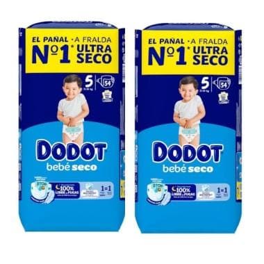 Dodot Bebé-Seco Talla 5 (11-16 kg) Pack Ahorro 108 Pañales (2x54) – Sequedad Duradera y Protección Anti Fugas