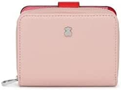 TOUS Cartera de Poliuretano con Efecto Saffiano en Rosa y Beige, Medidas 12 x 10 x 3 cm, Colección Dubai