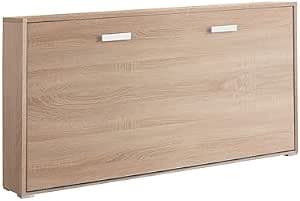 Cama Abatible 90x190 cm - Diseño Compacto y Funcional - Ideal para Espacios Reducidos - Requiere Anclaje a Pared - Medida 203,8x36x107 cm - Color Efecto Roble