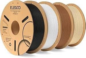ELEGOO Filamento PLA 1.75 4KG Negro, Blanco, Marrón, Beige