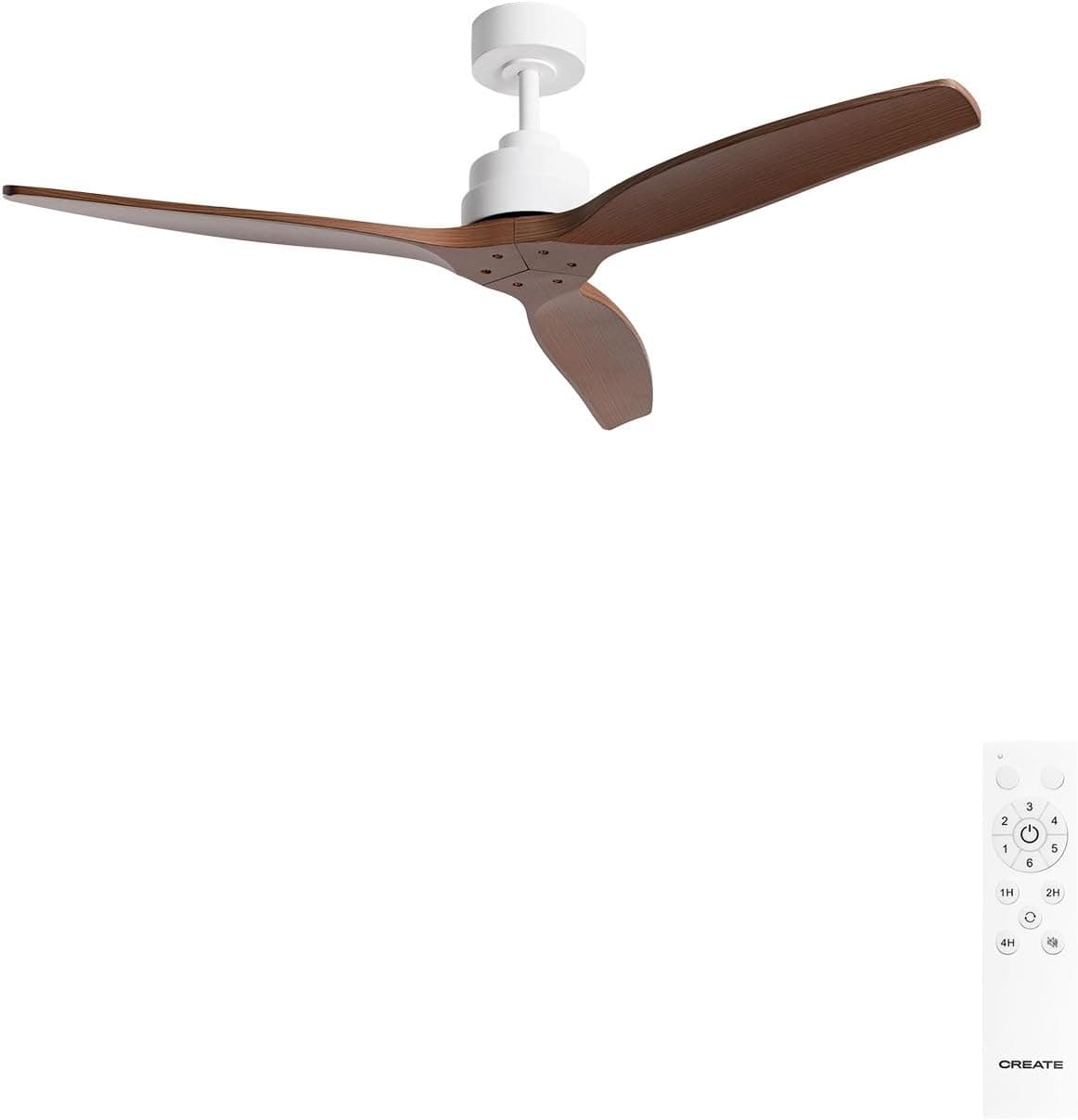 CREATE / WINDSTYLANCE M/Ventilador de techo ABS blanco aspas efecto madera oscura con mando/ 40W, Silencioso, Ø132 cm, 6 velocidades, temporizador, verano-invierno, doble altura, motor DC