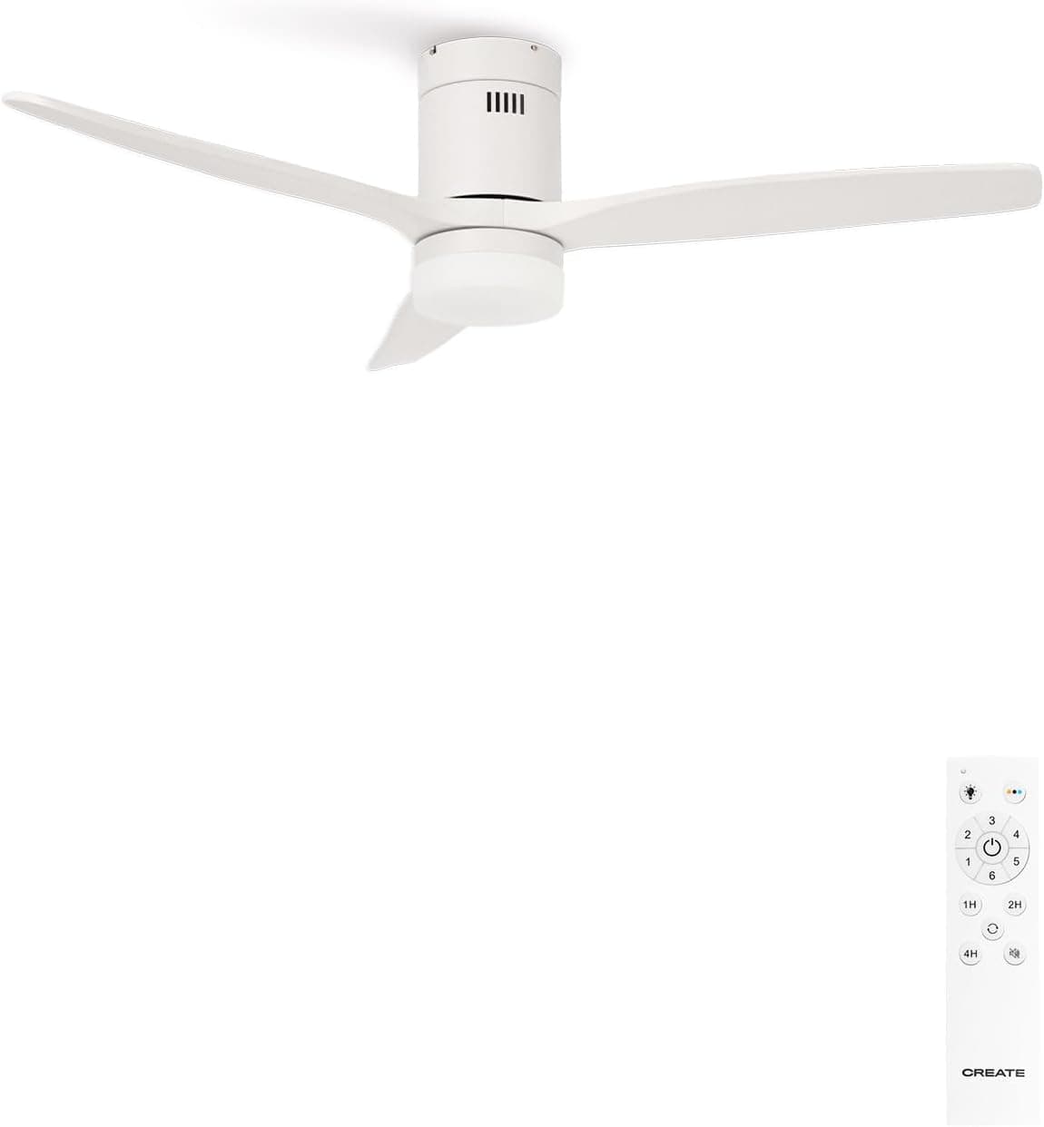CREATE / WINDCALM/Ventilador de techo ABS con luz blanco con mando / 40W, Silencioso, Ø132 cm, 6 velocidades, 3 temperaturas de luz, temporizador, función verano-invierno