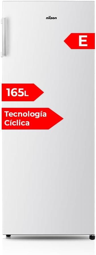 Nilson Congelador Vertical Blanco NCV145500E. Capacidad 165 Litros, Puerta Reversible, Bajo Nivel Sonoro, Eficiencia Energética Clase E